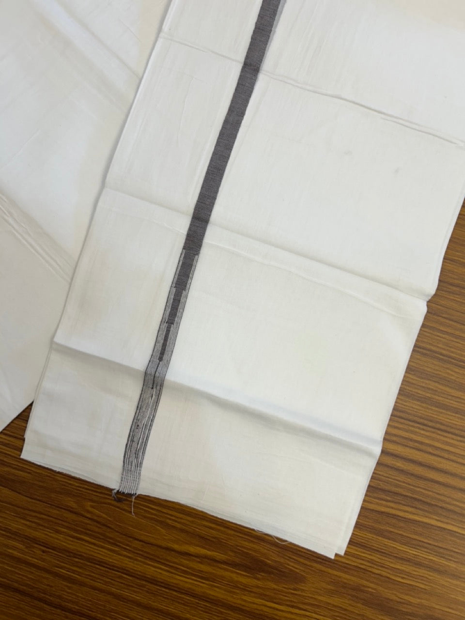 20% DISCOUNT!! NEW!! KaithariKada Balaramapuram 100% Cotton PURE WHITE Double Mundu/Dhoti - (100x80)s - 0.5 inch Dark Wine Kara chutty - 28 KK5249 VIN