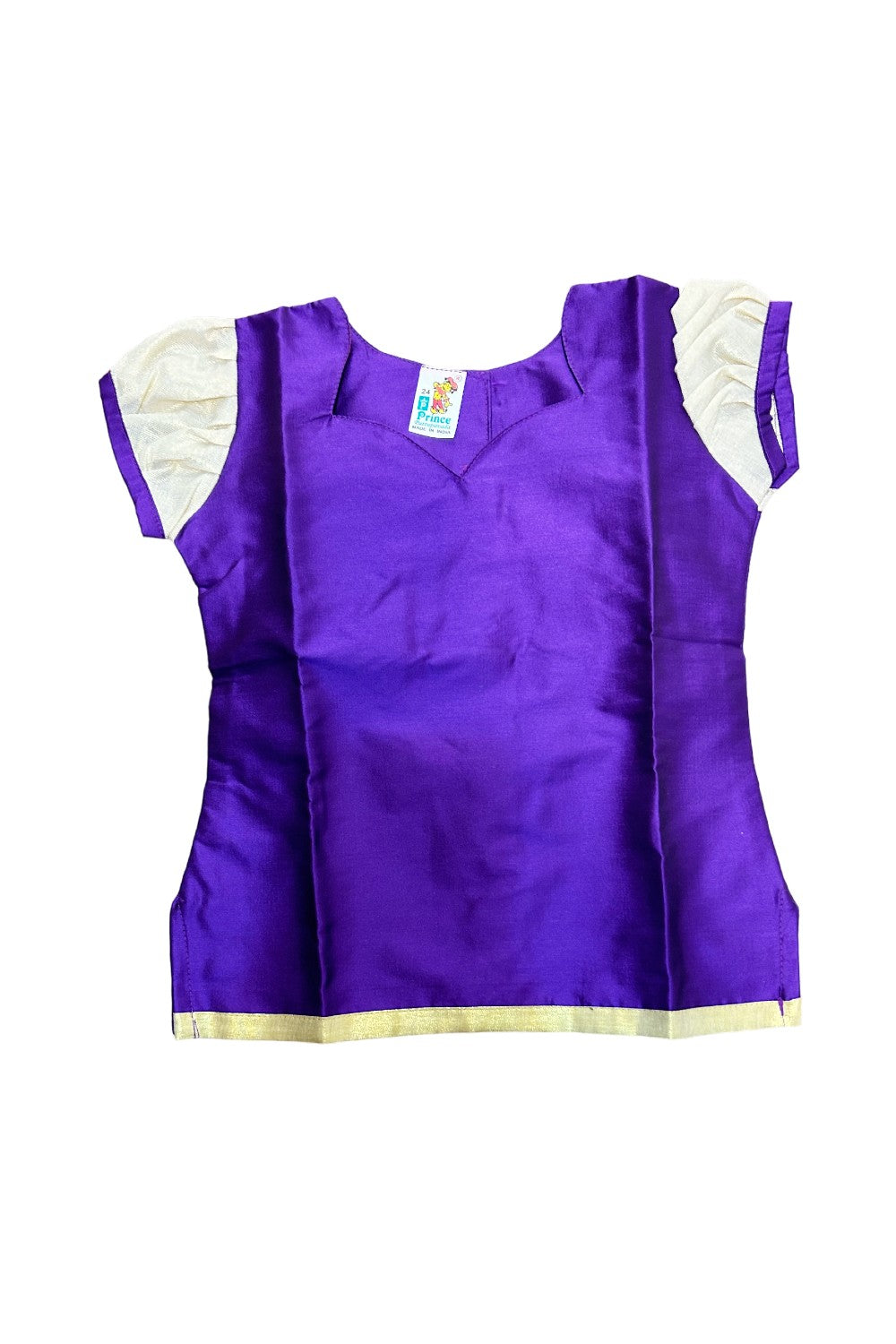 Midukki-Traditional South Indian Kids Pattu Pavada- Violet top tissue skirt with peacock feather print- Age 6 - KK6MID0028