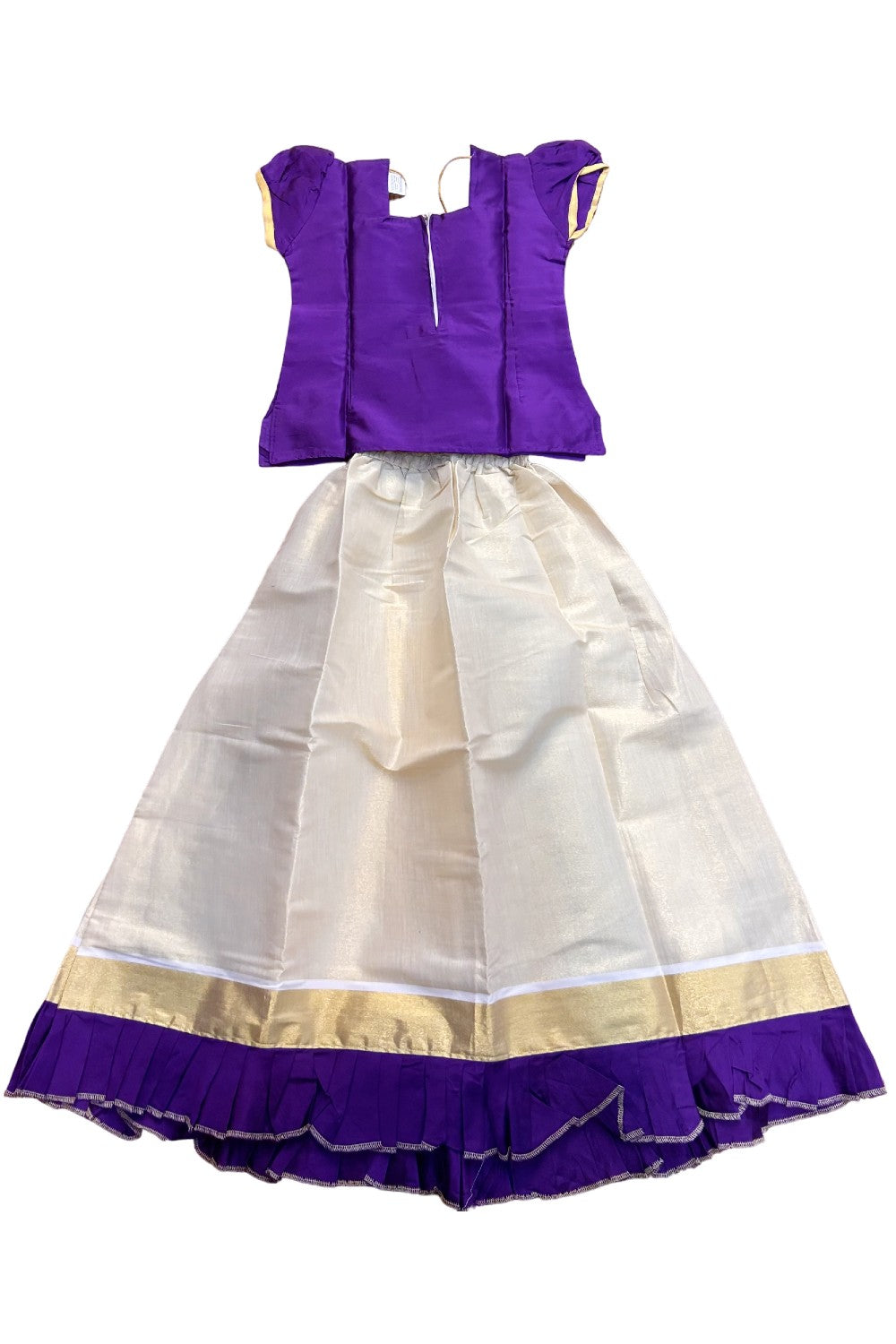 Midukki-Traditional South Indian Kids Pattu Pavada- Violet top tissue skirt with frill bottom - Age 10 - KK10MID0029