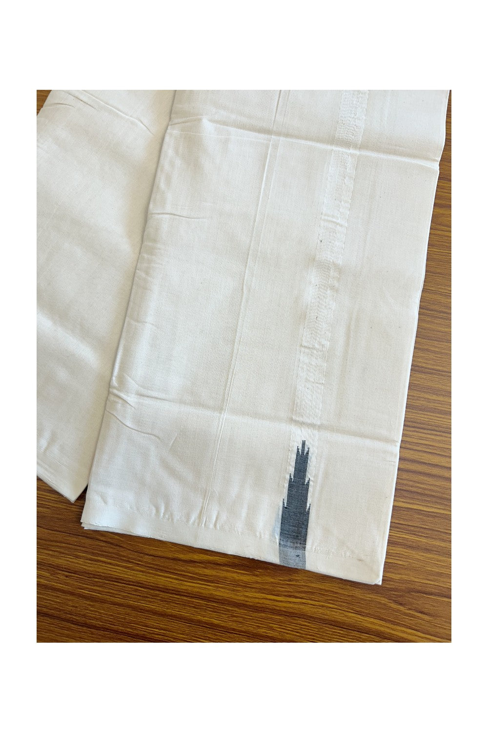 25% Discount!! KaithariKada Handloom Millpaav Balaramapuram - 100% Pure Cotton Off White (Unbleached) Double Mundu/Dothi - Black temple chutty - 25KK203RAM