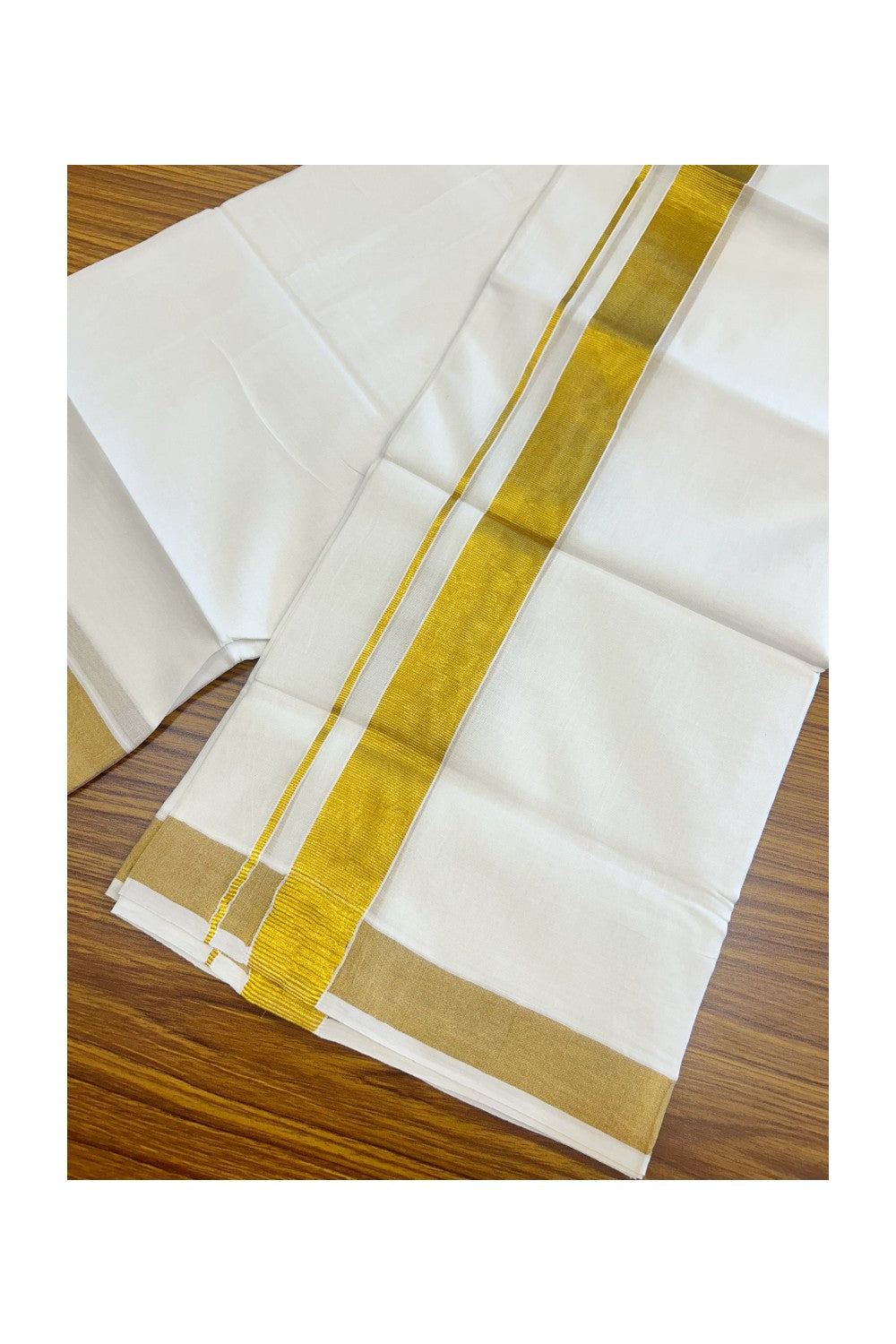 20% DISCOUNT! Kaitharikada Balaramapuram 100% Cotton PURE WHITE Double Mundu/Dothi - 80x80- 1.5 Inch Gold Kasav Kara - 29KK5182VAS