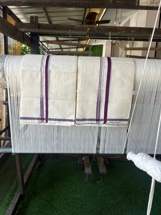 Womens Single Set Mund for 30% Discount!!! KaithariKada Handloom Unakkupaav Balaramapuram - 100% Cotton Puliyilakkara Chutty - Wine kara - 3 KK7155 RAM