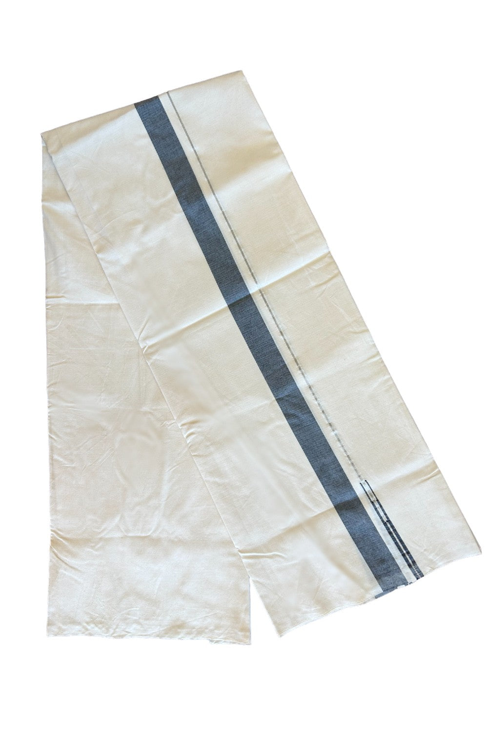 30% DISCOUNT ! KaithariKada Balaramapuram 100% COTTON SINGLE OFF WHITE (Unbleached) Mundu/Dhoti-Twisted 100s Thread- 1.25inch Ash Black & Silver Kasav Chutty (2 meter / 4 muzham) -3KK455ASH