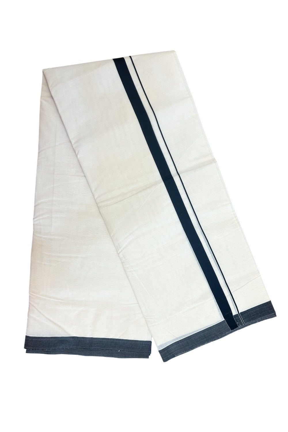 SHORT DHOTI SPECIAL! Kaitharikada.com 30% DISCOUNT! KaithariKada Balaramapuram 100% Cotton Off white (Unbleached) Double Mundu/Dhoti-100x100 - 0.75 inch Kara & 46 inches Height Black Kara- 3KK5158ASH