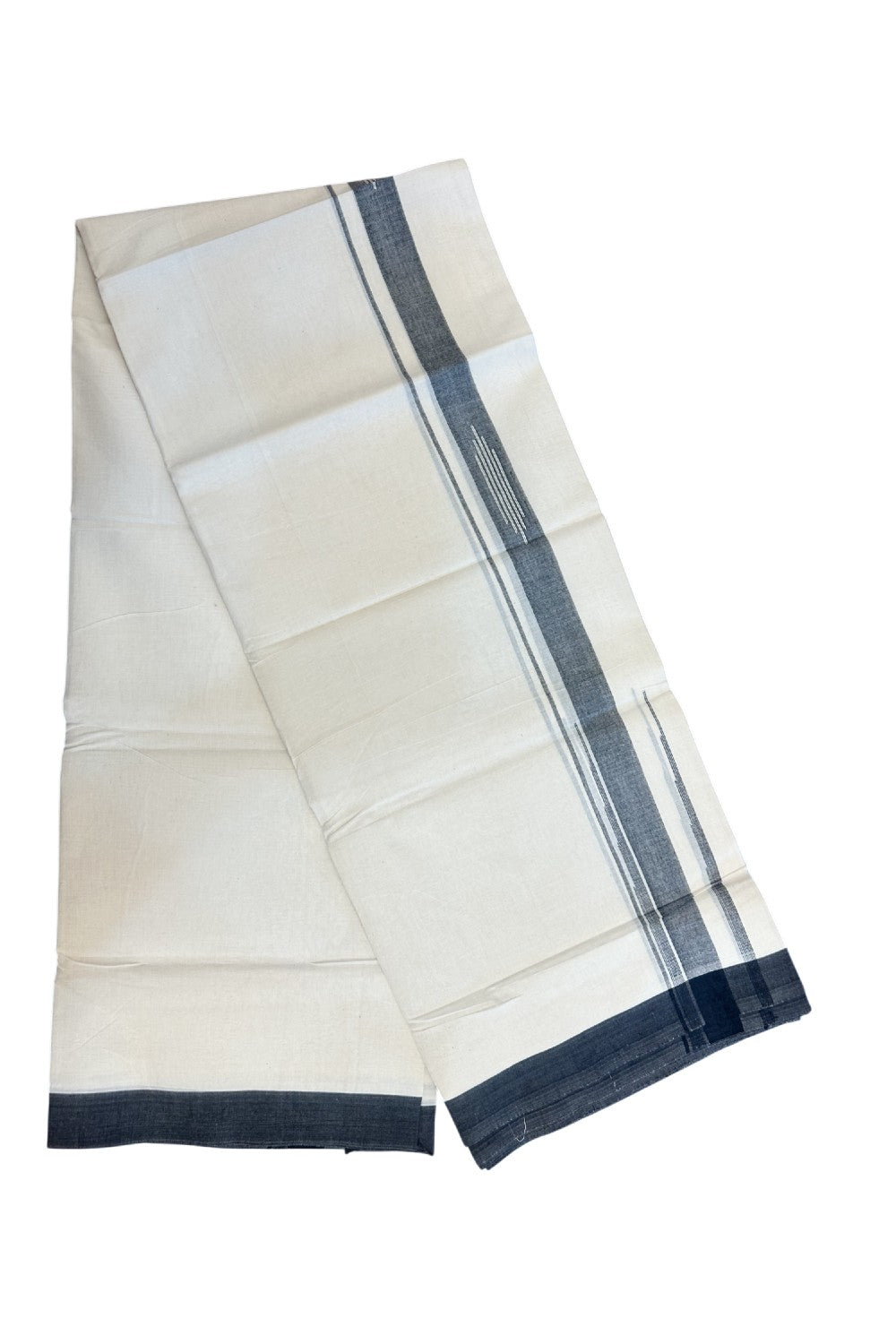 25% DISCOUNT! KaithariKada Balaramapuram Double OFF WHITE 100% Cotton Mundu/Dhoti - 100x80 - 2 inch Putta Design Black chutty kara - 3KK5174THI