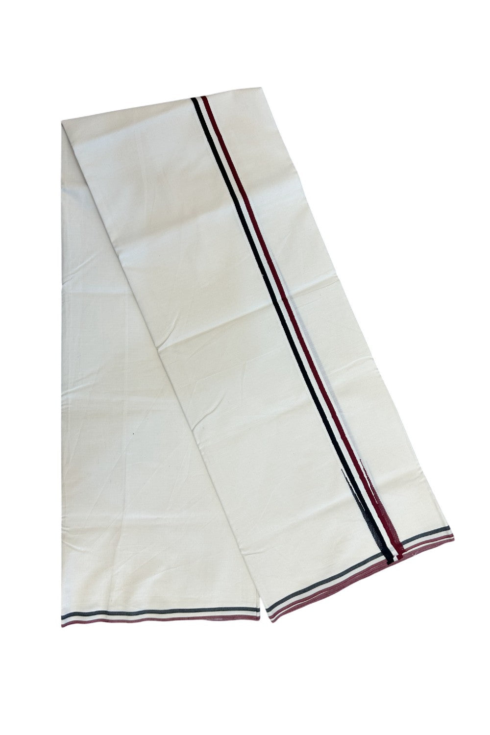 ADMK VESHTI - 24% DISCOUNT! KaithariKada 100% Cotton off white Single - (Unbleached) Mundu/Dhoti - 100X100 - 1 inch Black White & Maroon Chutty kara - 3KK5198ASH