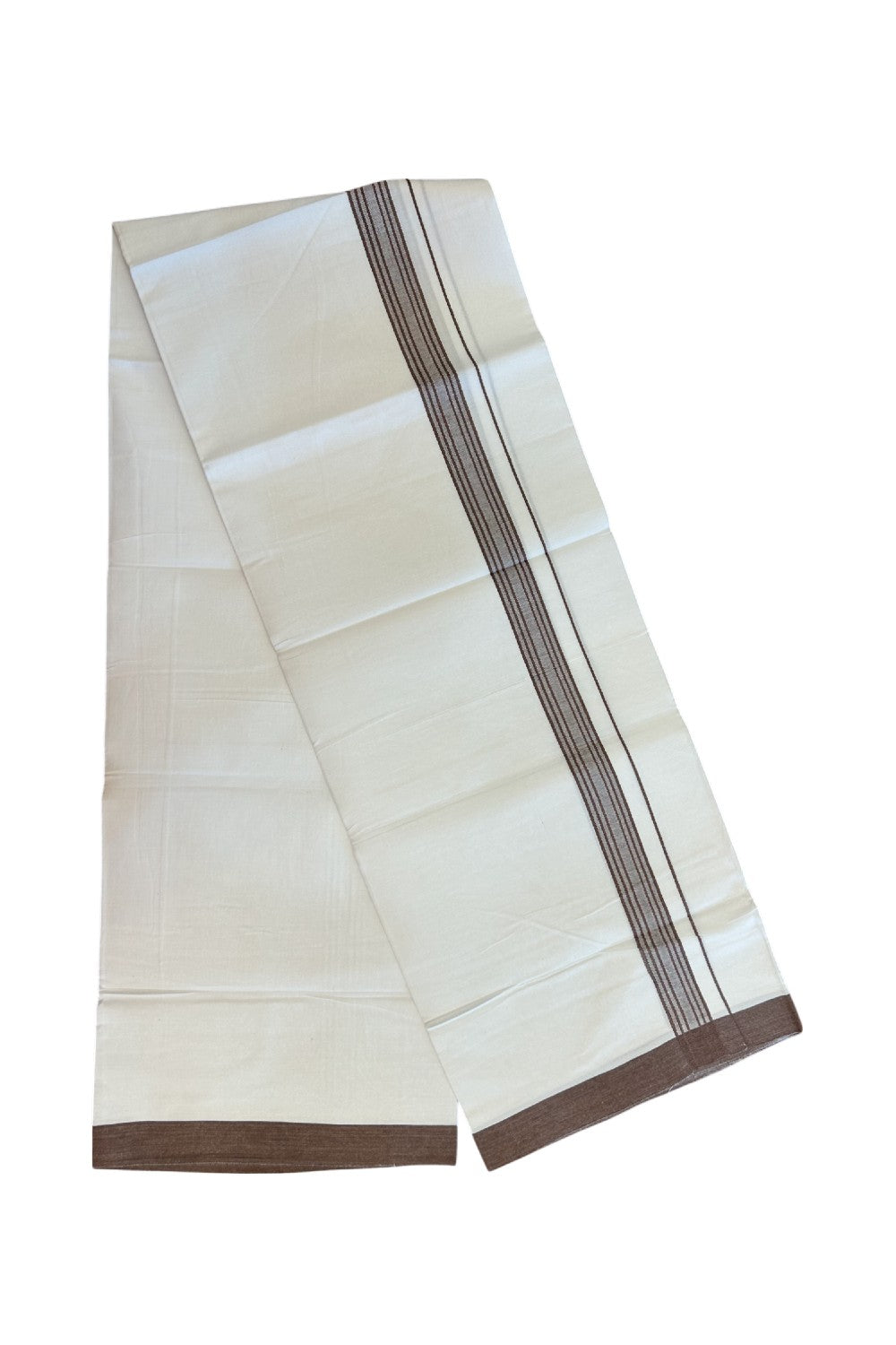 8% Discount ! Kaitharikada Balaramapuram 100% Cotton PURE WHITE SINGLE Mundu/Dothi - 40s - 1 inch Chocolate Brown Stripes Kara (2 meters / 4 muzham) - 3KK5220 THI