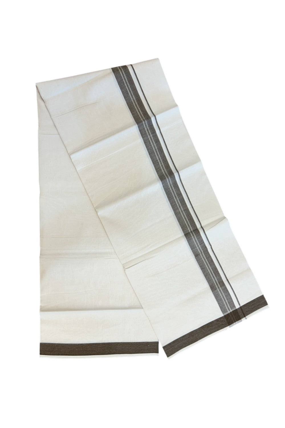 24% Discount !! KaithariKada Balaramapuram 100% Cotton OFF WHITE (Unbleached) Single Mundu/Dhoti - Twisted 60s Thread - 3 cm Brown shaded cream striped Kara (2 meter / 4 muzham) - 33KK5241 GL