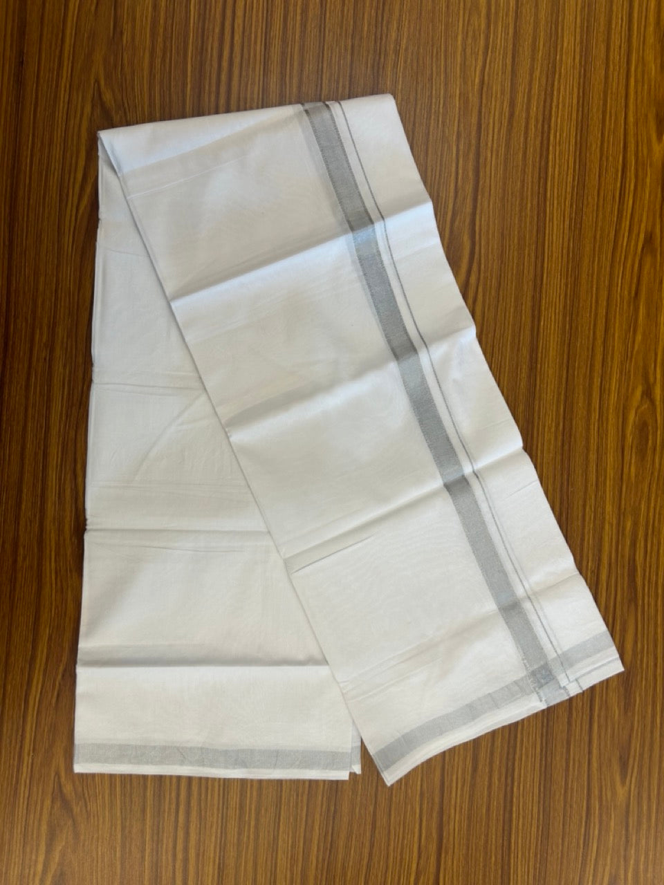 24% Discount !! KaithariKada Balaramapuram 100% Cotton Pure white Single Mundu/Dhoti - Twisted 60s Thread- 0.75 inch Silver Kara (2 meter / 4 muzham) - 3 KK5245 GL