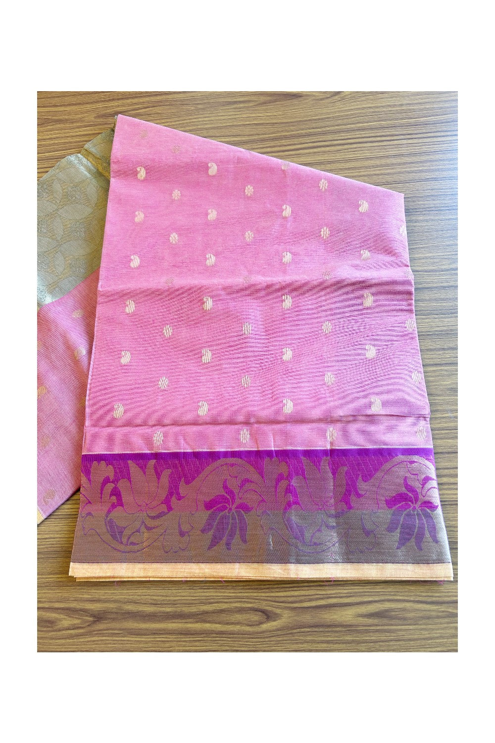 KaithariKada- Balaramapuram Saree - 100% PURE Cotton Silk -Orange Pink ,Violet & Green Design -3KK1005PAN.