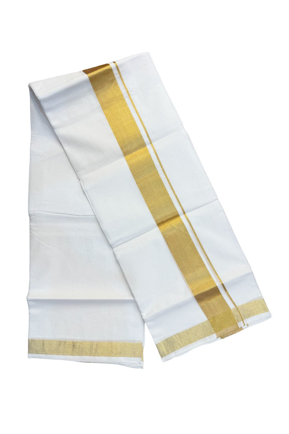 25% DISCOUNT! KaithariKada HANDLOOM Unakkupaavu Balaramapuram - 100% Cotton Double Pure White - Mundu/Dhoti -100x100 2.5inch Gold Kasavu Kara - 3KK409SOM