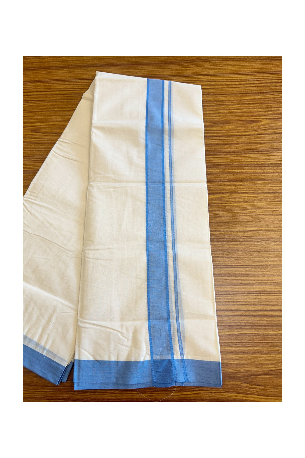 10% Discount KaithariKada Balaramapuram 100% Cotton Double Off white - (Unbleached) - Mundu/Dhoti-100x100 - 2. inch Electric Blue Kara - 155