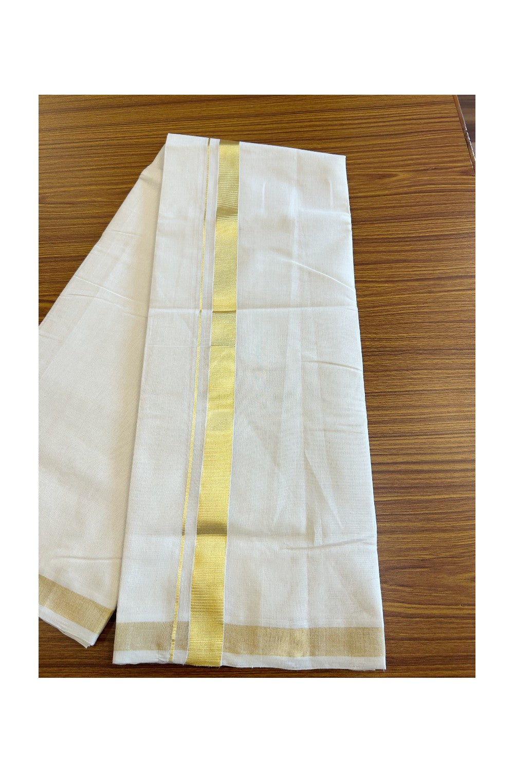 25% Discount !! KaithariKada HANDLOOM Millpaav Balaramapuram - 100% PURE Cotton Off white (Unbleached) Double Mundu/Dhoti - 1.75 inch Kasavu Kara - 3KK5082RAM