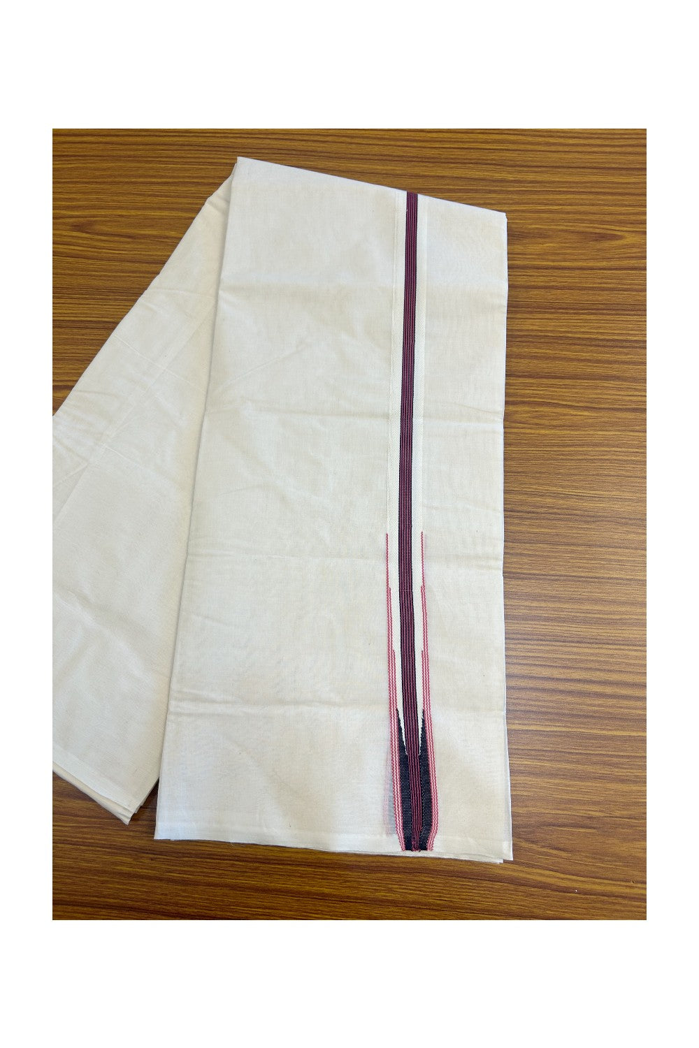 SHORT DHOTI SPECIAL! Kaitharikada.com - 19% Discount! Balaramapuram Double Off white - (Unbleached) Mundu/Dhoti - 100X100 - 1.25 inch Kara & 45 inches Height  Puliyilakkara Magenta & Black Striped Chutty Kara 4.12 meters - 3KK5130ASH