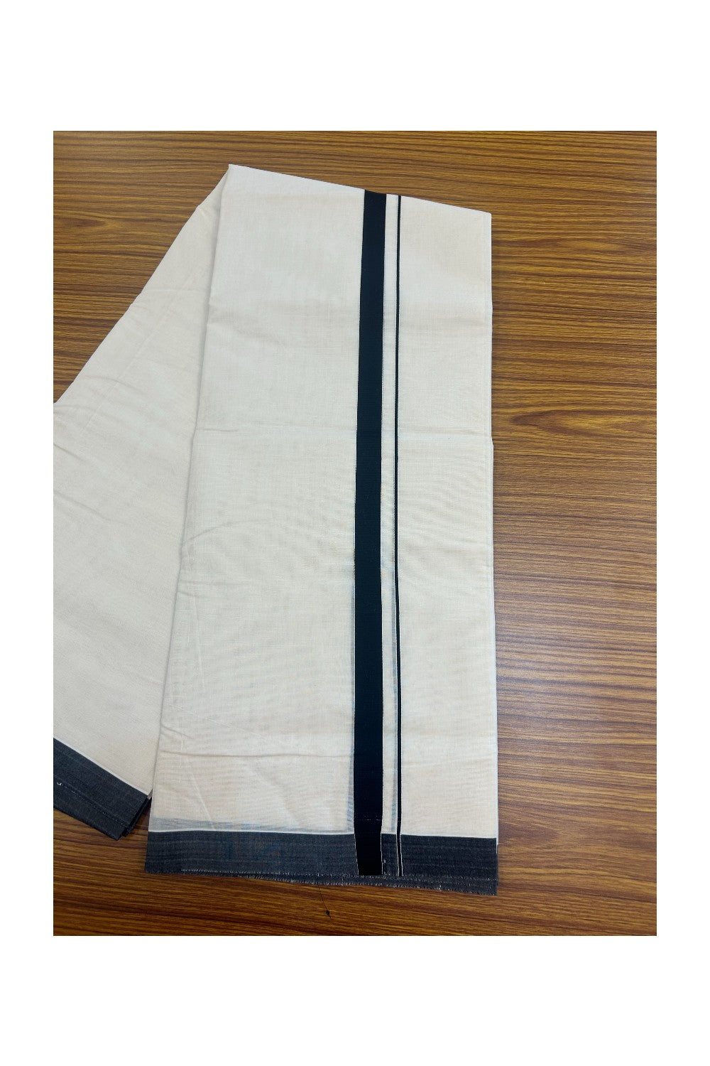 SHORT DHOTI SPECIAL! Kaitharikada.com 30% DISCOUNT! KaithariKada Balaramapuram 100% Cotton Off white (Unbleached) Double Mundu/Dhoti-100x100 - 0.75 inch Kara & 46 inches Height Black Kara- 3KK5158ASH