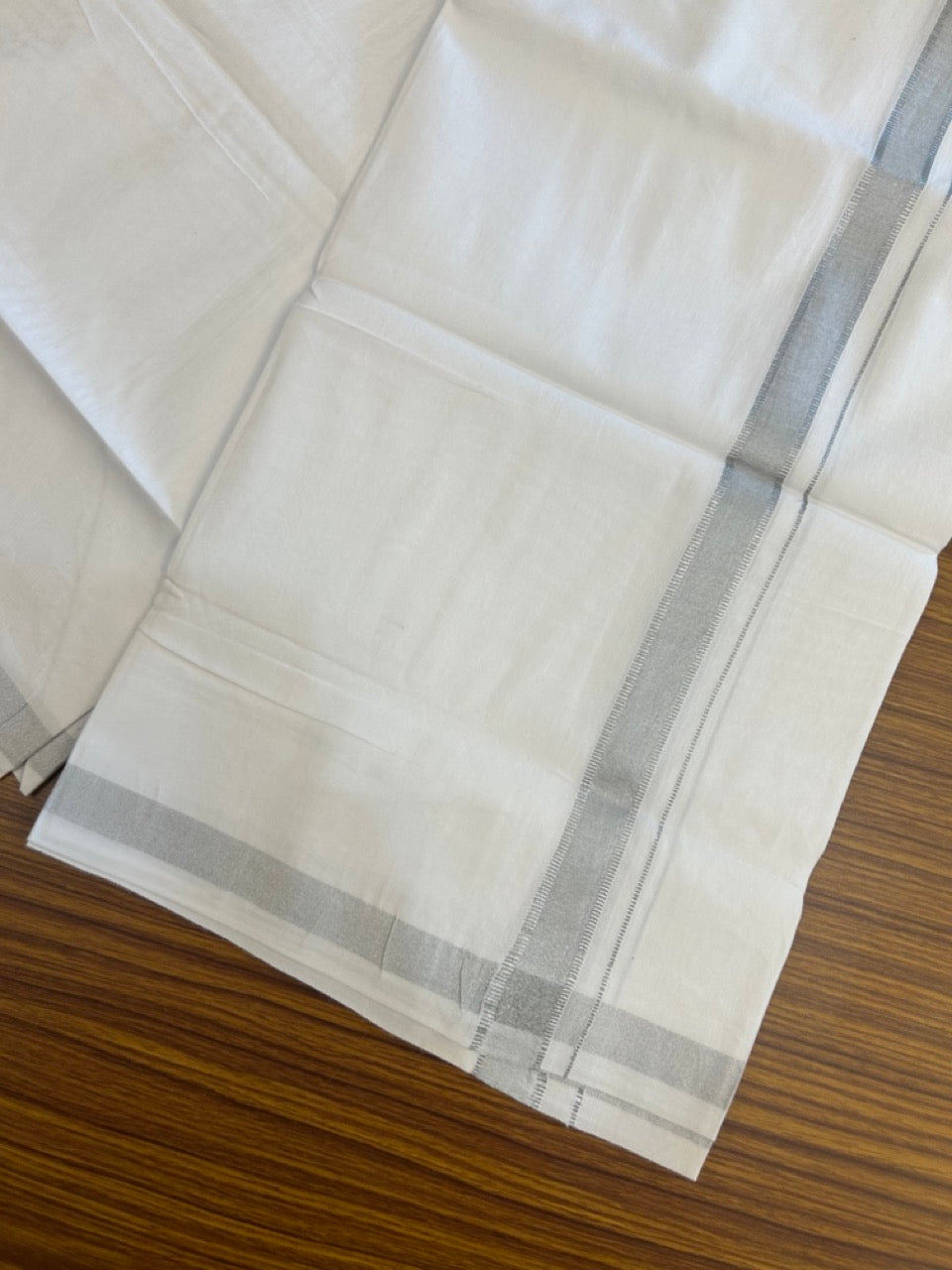 24% Discount !! KaithariKada Balaramapuram 100% Cotton Pure white Single Mundu/Dhoti - Twisted 60s Thread- 0.75 inch Silver Kara (2 meter / 4 muzham) - 3 KK5245 GL