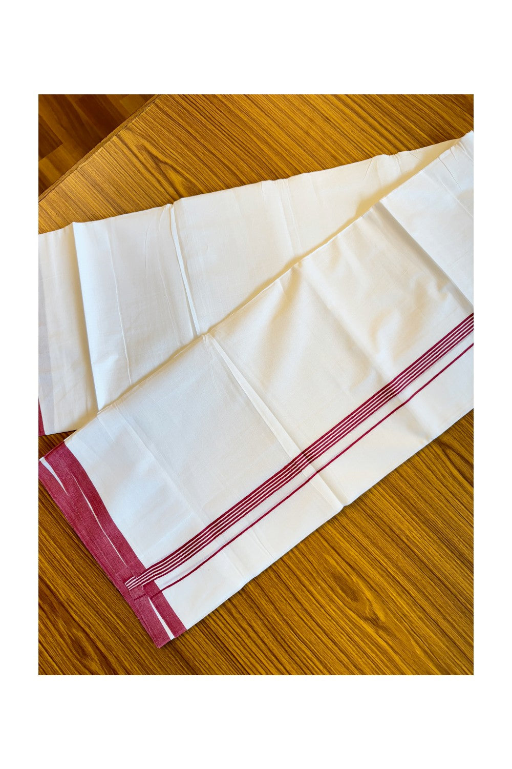 26% Discount!! KaithariKada Balaramapuram 100% Cotton Double Pure white Mundu/Dhoti-100x100 1 Inch Magenta Striped kara - 3KK84CEE