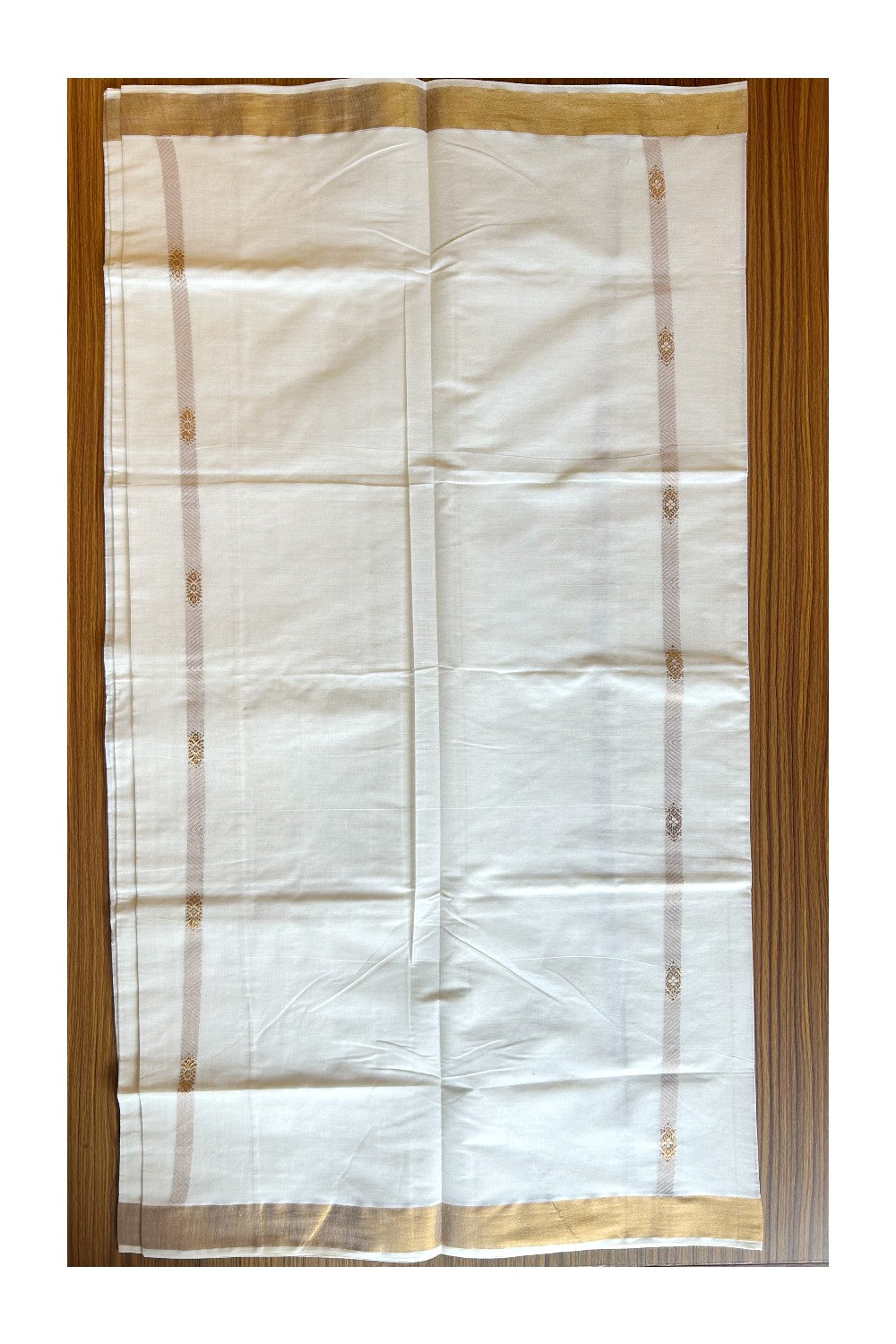 23% Discount!!! Kaitharikada Kerala Cotton Saree Off white - 28.5 inch Kasav Zari with Peacock Pattern Putta Design- 3KK1002JEE