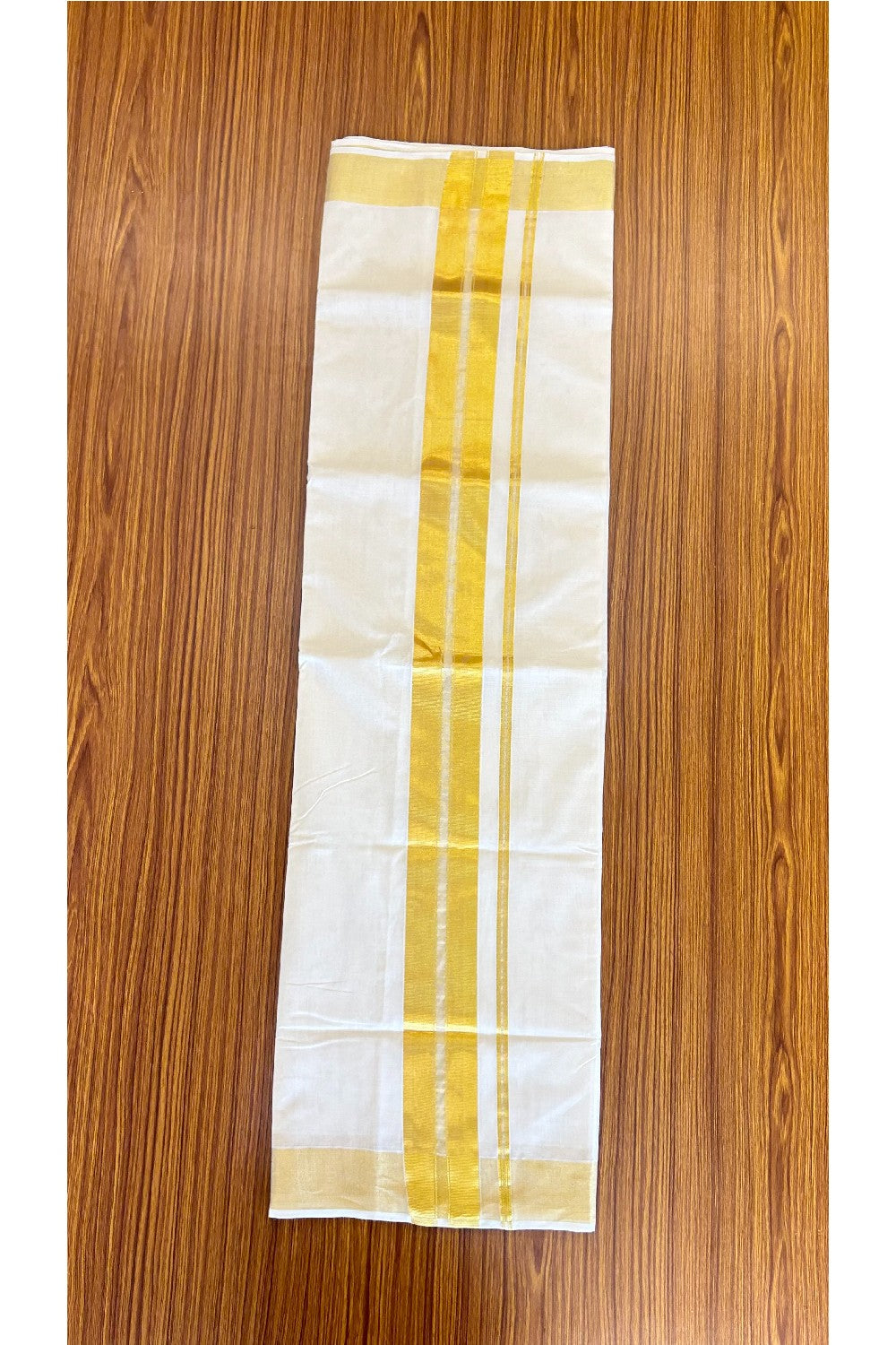 28% Discount KaithariKada HANDLOOM MILPAAV Balaramapuram Kerala Saree for Women- 100% PURE COTTON - 4.5 Inch GOLD KASAVU STRIPED KARA - 3KK120RAM