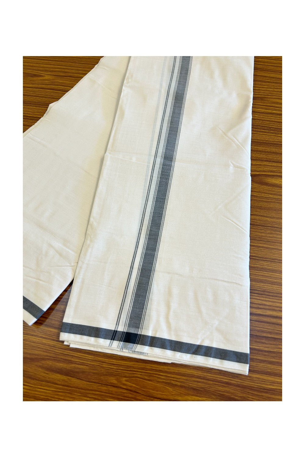 120X120 PREMIUM Kaitharikada Exclusive - 25% DISCOUNT! BALARAMAPURAM HANDLOOM Unakkupaavu - 100% PURE Cotton Double Mundu/Dhoti OFF WHITE (Unbleached) - 1.5 inch Black Striped Kara - 3KK477KAL