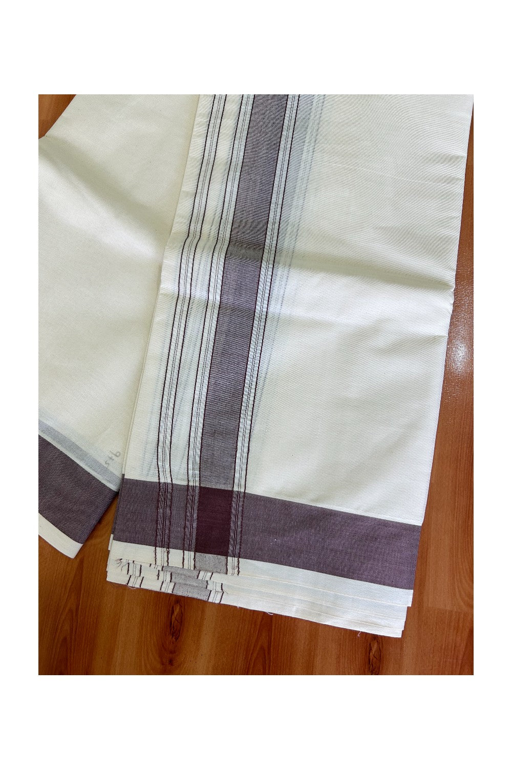 Panchakacham Dhoti - 36% Discount KaithariKada 100% Cotton Off White - (Unbleached) Pure Cotton - 100x100 thread - North Indian Attached Gamcha 9X5 Dhoti Brown Striped 2.75 inch kara - 3KK5004PMC