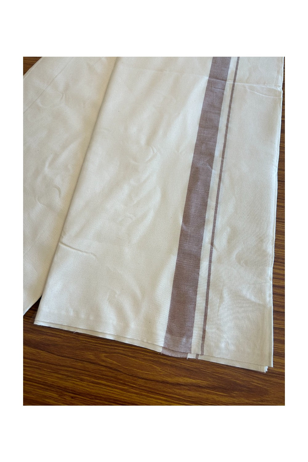14% DISCOUNT ! KaithariKada Balaramapuram 100% COTTON SINGLE OFF WHITE - (Unbleached) Mundu/Dhoti-Twisted 100s Thread- 1.5 inch Light Brown Kara (2 metre / 4 muzham)- 3KK5012ASH
