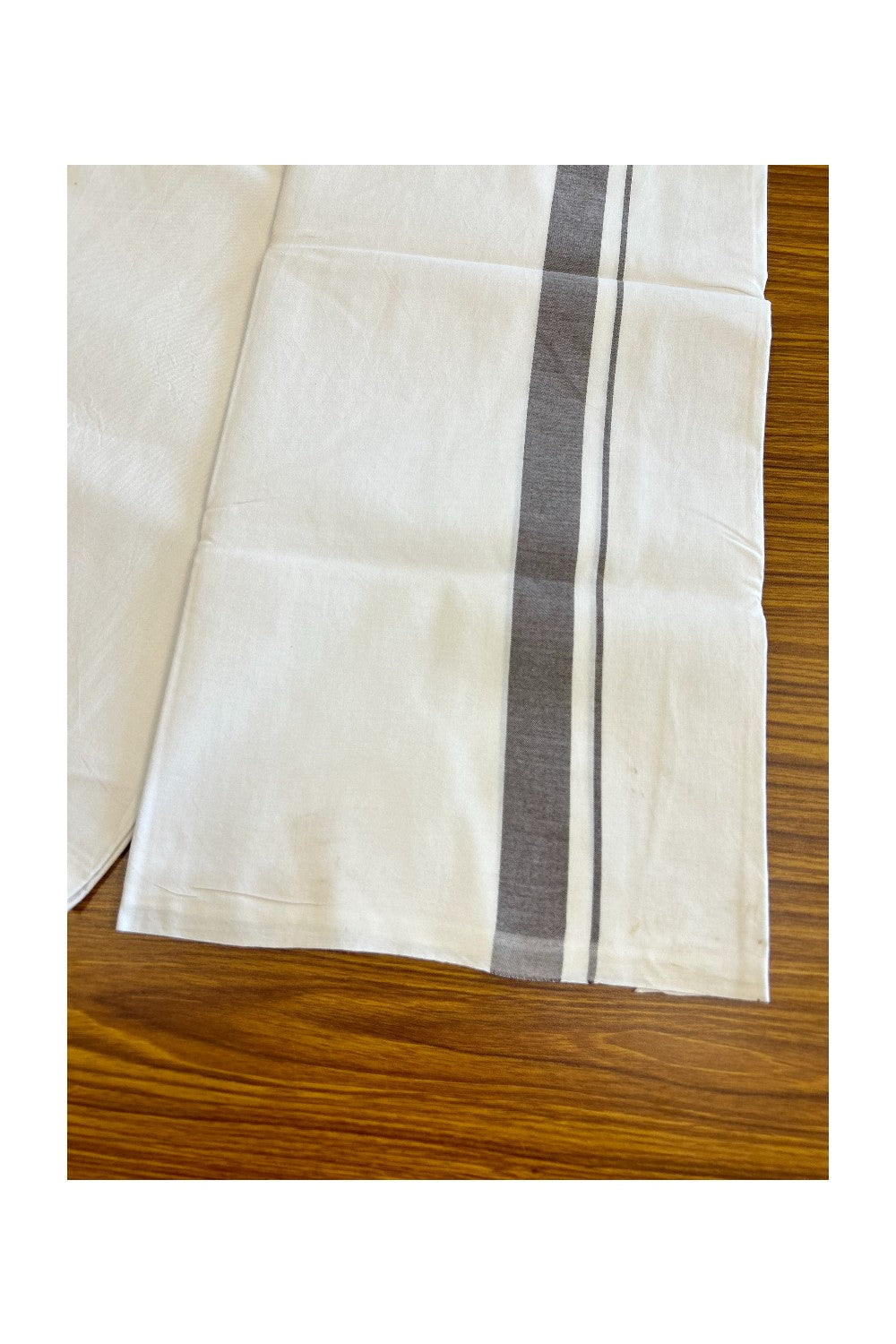 28% DISCOUNT! KaithariKada Balaramapuram 100% Cotton Pure WHITE Single Mundu/Dhoti-100s 1.5 inch BROWN kara (2 meter / 4 muzham) - 3KK5043ASH