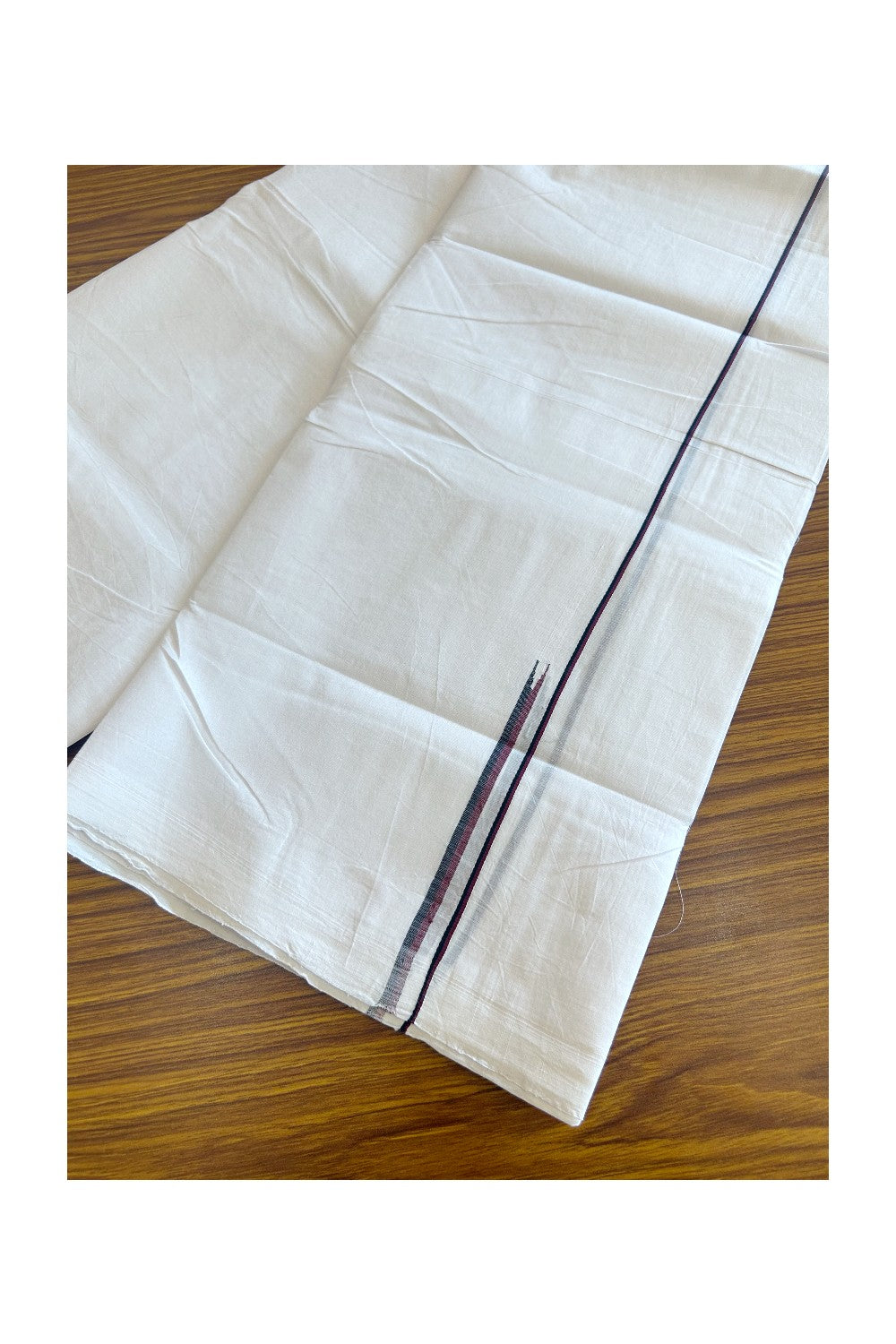 Dmk Veshti - 30% Discount!! KaithariKada Balaramapuram Handloom Unakkupaav - 100% Pure Cotton 100x100 Double Mundu/Dhoti Pure White - 0.5 cm Puliyilakkara Black & Maroon chutty - 3KK5119YAR