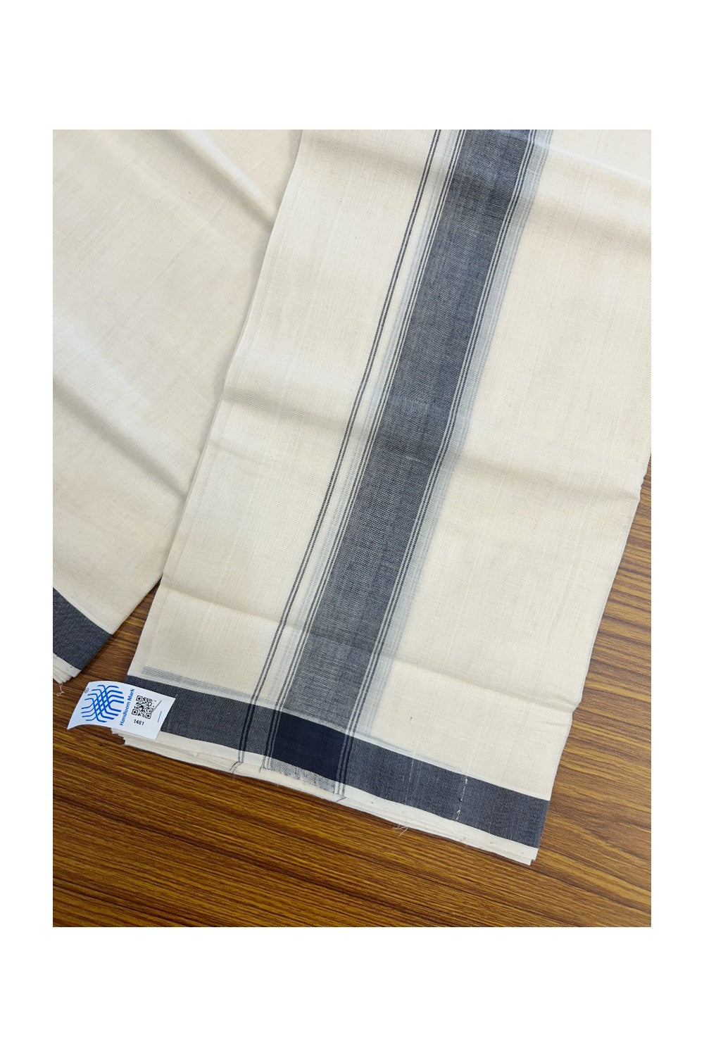 25% Discount KaithariKada HANDLOOM Unakkupaav Balaramapuram - 100% PURE Cotton off white (Unbleached) Double Mundu/Dhoti - 80X90 - 1.75 inch Black Stripes Kara 3.80 mtr - 3KK5192ELA