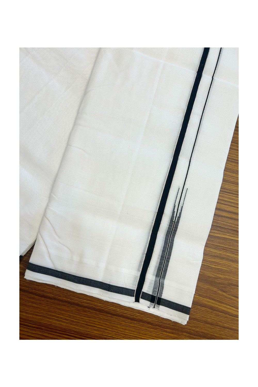 25% Discount!! NEW ULTRA PURE WHITE HANDLOOM Balaramapuram - 100% Mercerised Cotton Double Mundu/Dhoti - 120(Twisted) x 80 - 0.5 inch Black Silver Puliyilakkara Chutty - 3KK5195REA