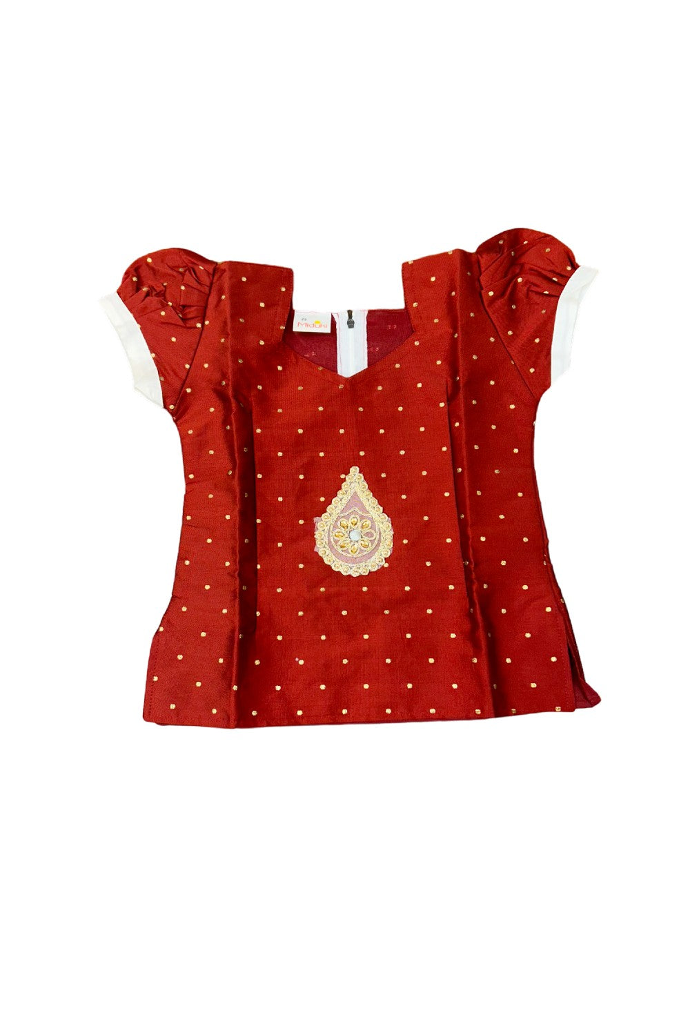 Midukki-Traditional South Indian Kids Pattu Pavada- Maroon top offwhite skirt with leaf border design- Age 5 - KK5MID003