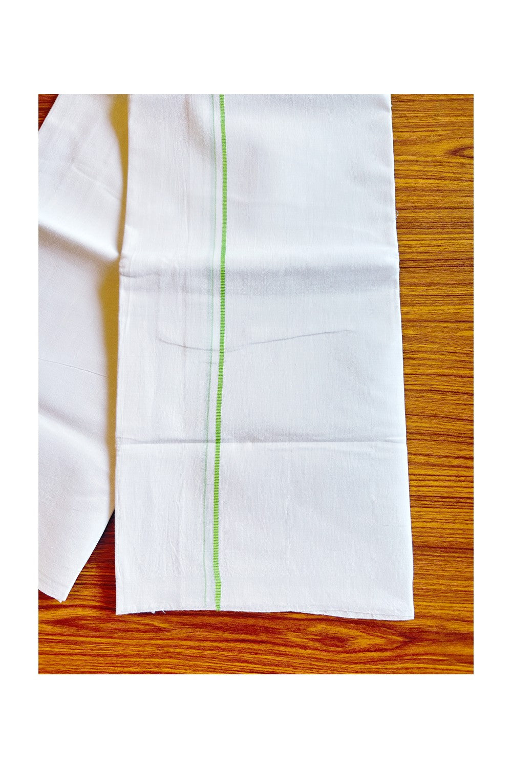 25% Offer! KaithariKada 100% Cotton Balaramapuram Handloom Single Pure White Mund/Dhoti - 1 Line 0.5 Inch (2 meter / 4 muzham) Green kara- KK45KAI3