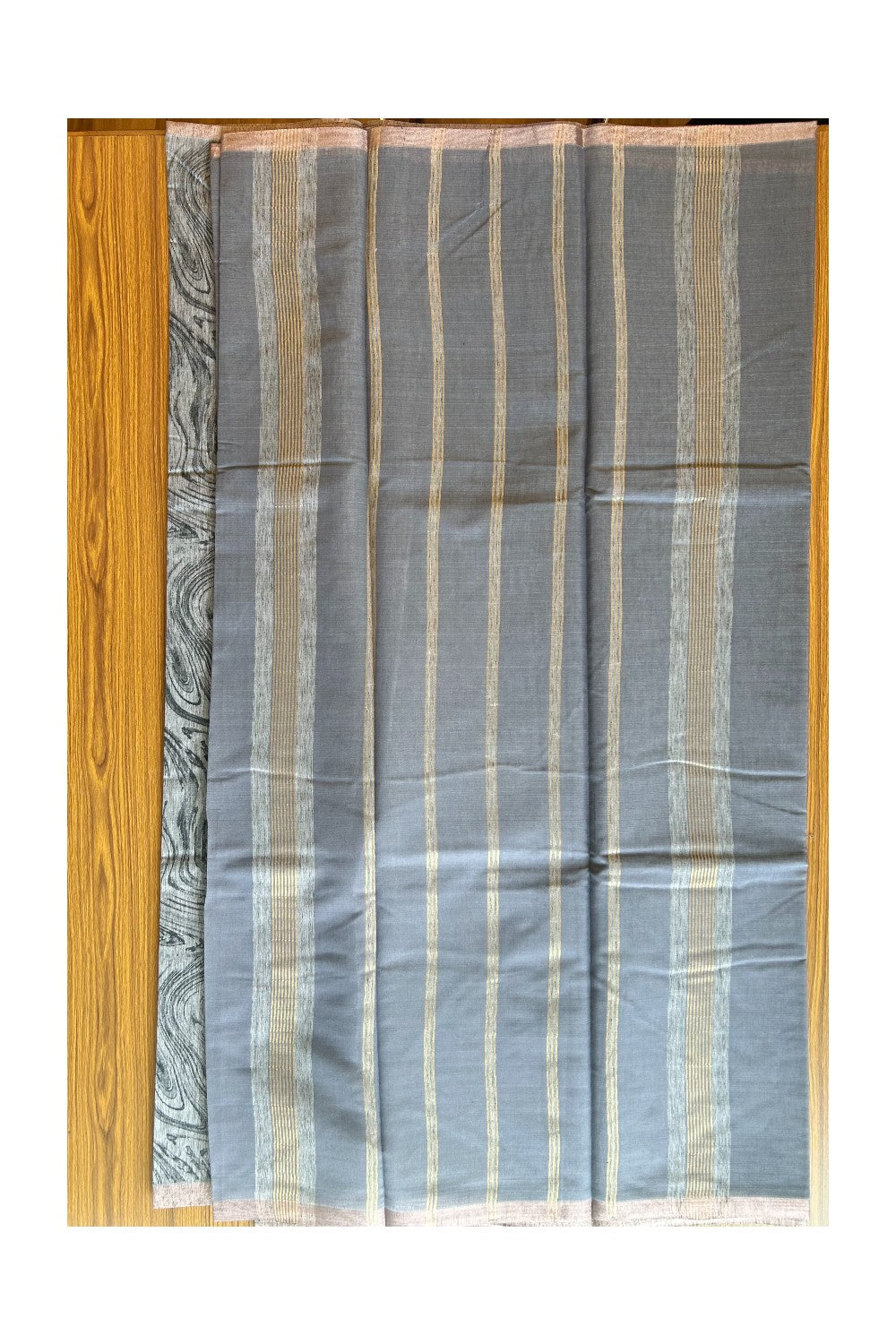KaithariKada- Balaramapuram Saree - 100% PURE Cotton Silk - Ash Grey & Black Design - 3KK1004DHA