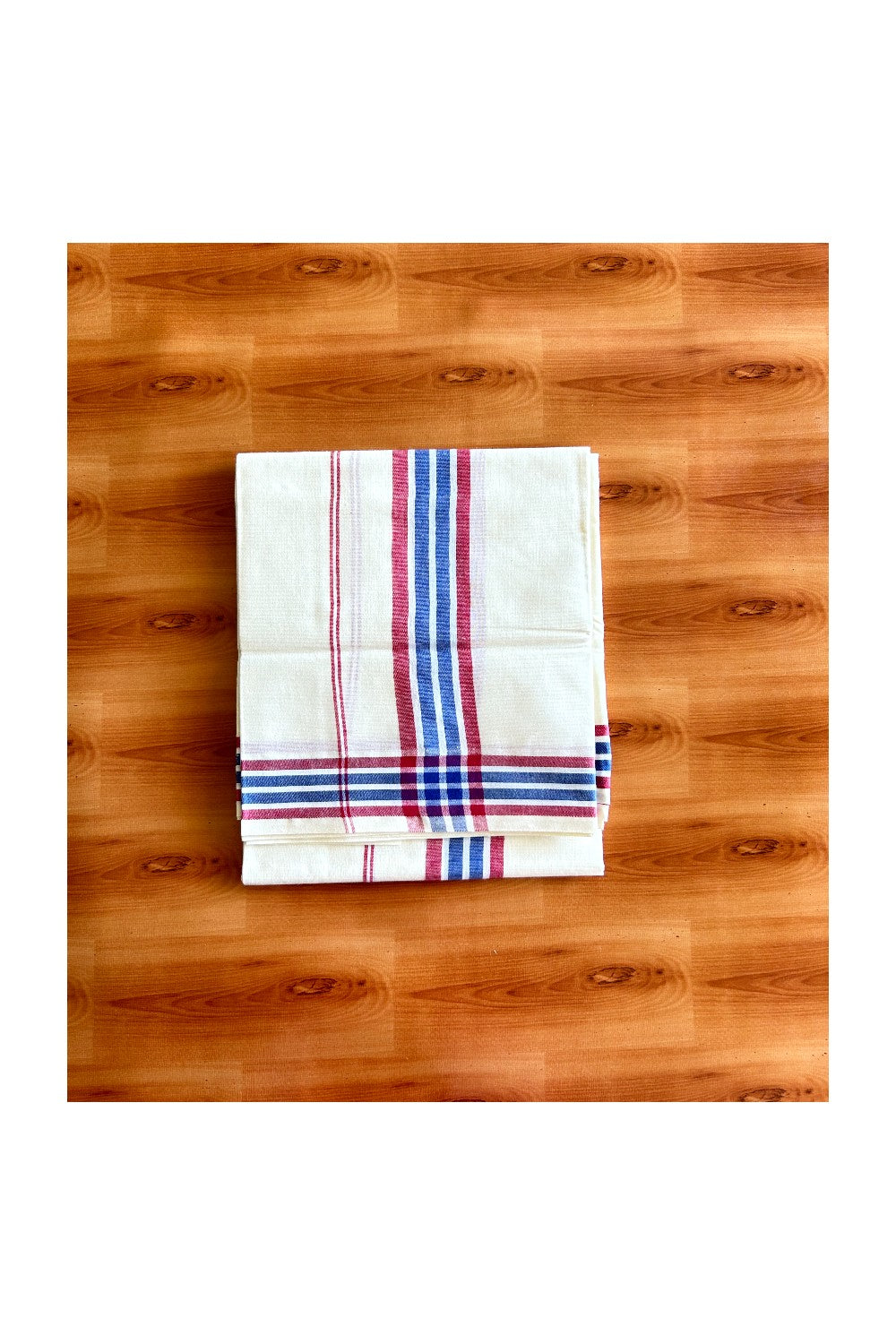 16% Discount!! KaithariKada - Kerala Cotton SINGLE SET MUND FOR WOMEN - Navy Blue & Red Striped Mulloth Kara- 3KK494VIN