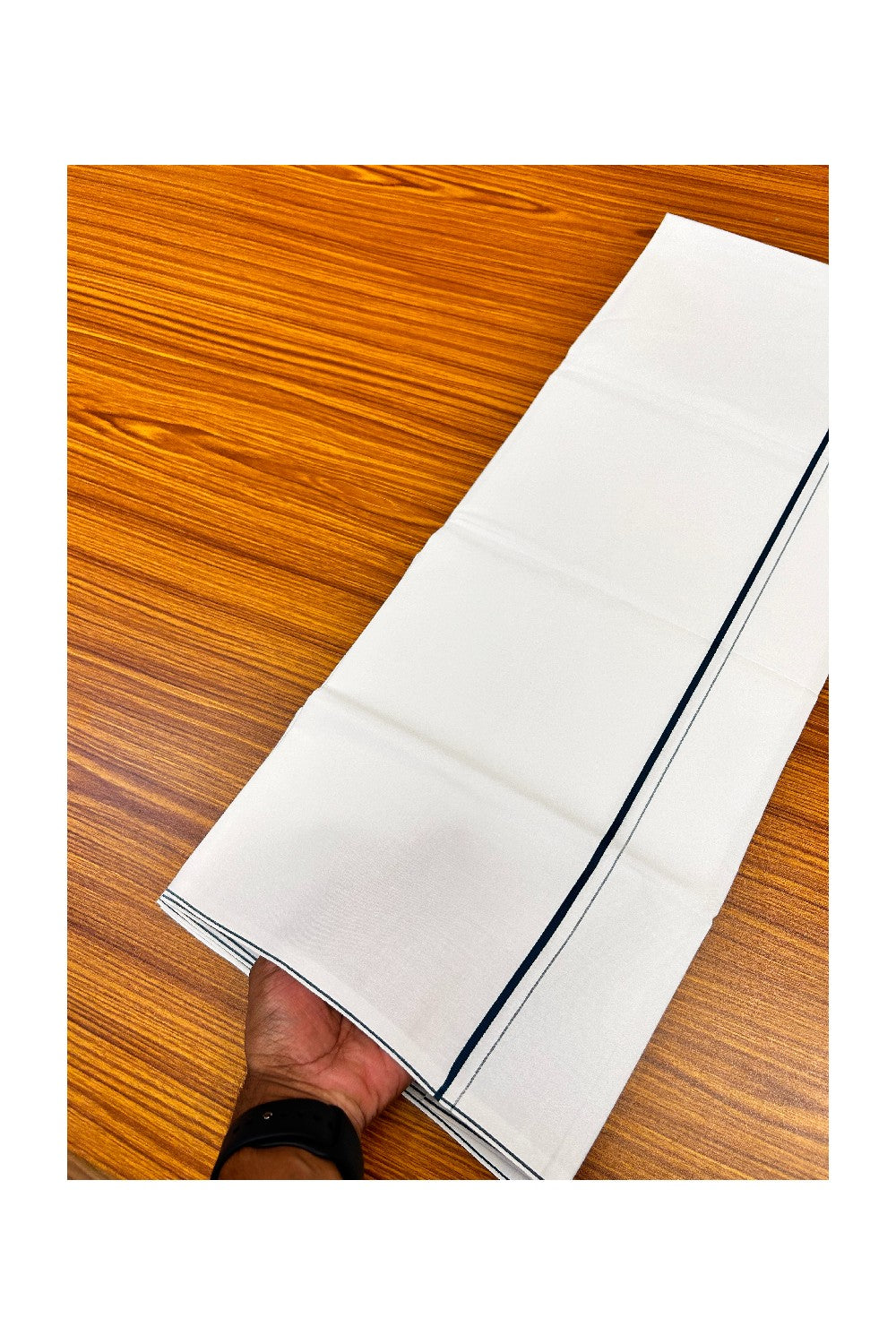 21% OFFER!! KaithariKada WRINKLE FREE Cotton PURE WHITE SINGLE Mundu/Dhoti-40X40 Peacock green 1 cm (2 meter / 4 muzham) Kara- 3uat
