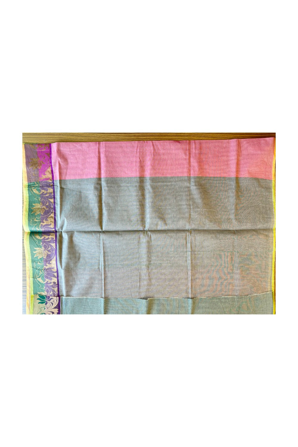 KaithariKada- Balaramapuram Saree - 100% PURE Cotton Silk -Orange Pink ,Violet & Green Design -3KK1005PAN.