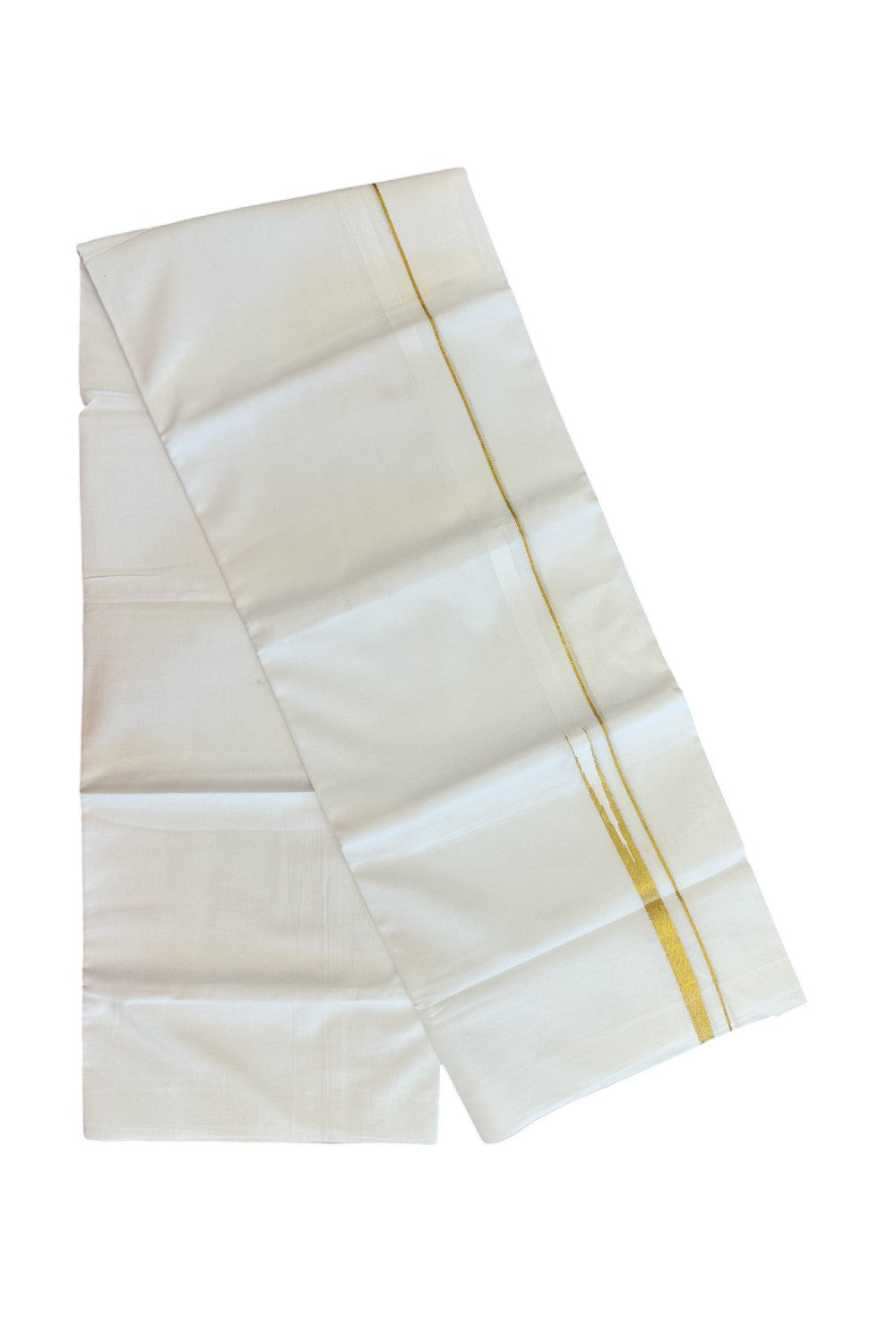 20% DISCOUNT! Kaitharikada Balaramapuram 100% Cotton PURE WHITE Double Mundu/Dothi - 100x80 - 0.2 cm Gold Kasav Chutty Kara - 30KK5182VAS