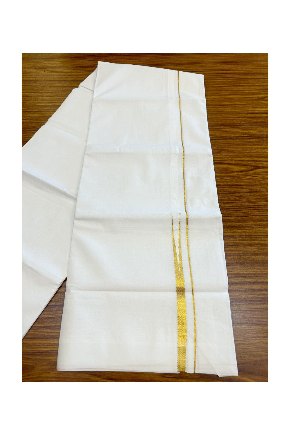20% DISCOUNT! Kaitharikada Balaramapuram 100% Cotton PURE WHITE Double Mundu/Dothi - 100x80 - 0.2 cm Gold Kasav Chutty Kara - 30KK5182VAS