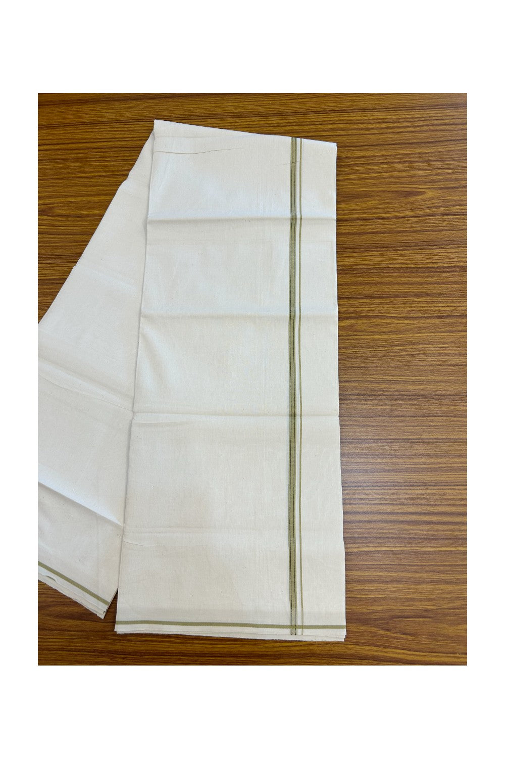 24% Discount !! KaithariKada Balaramapuram 100% Cotton OFF WHITE (Unbleached) Single Mundu/Dhoti - Twisted 60s Thread - 0.8 cm Dark Mustard & black striped Kara (2 meter / 4 muzham) - 56KK5241 GL