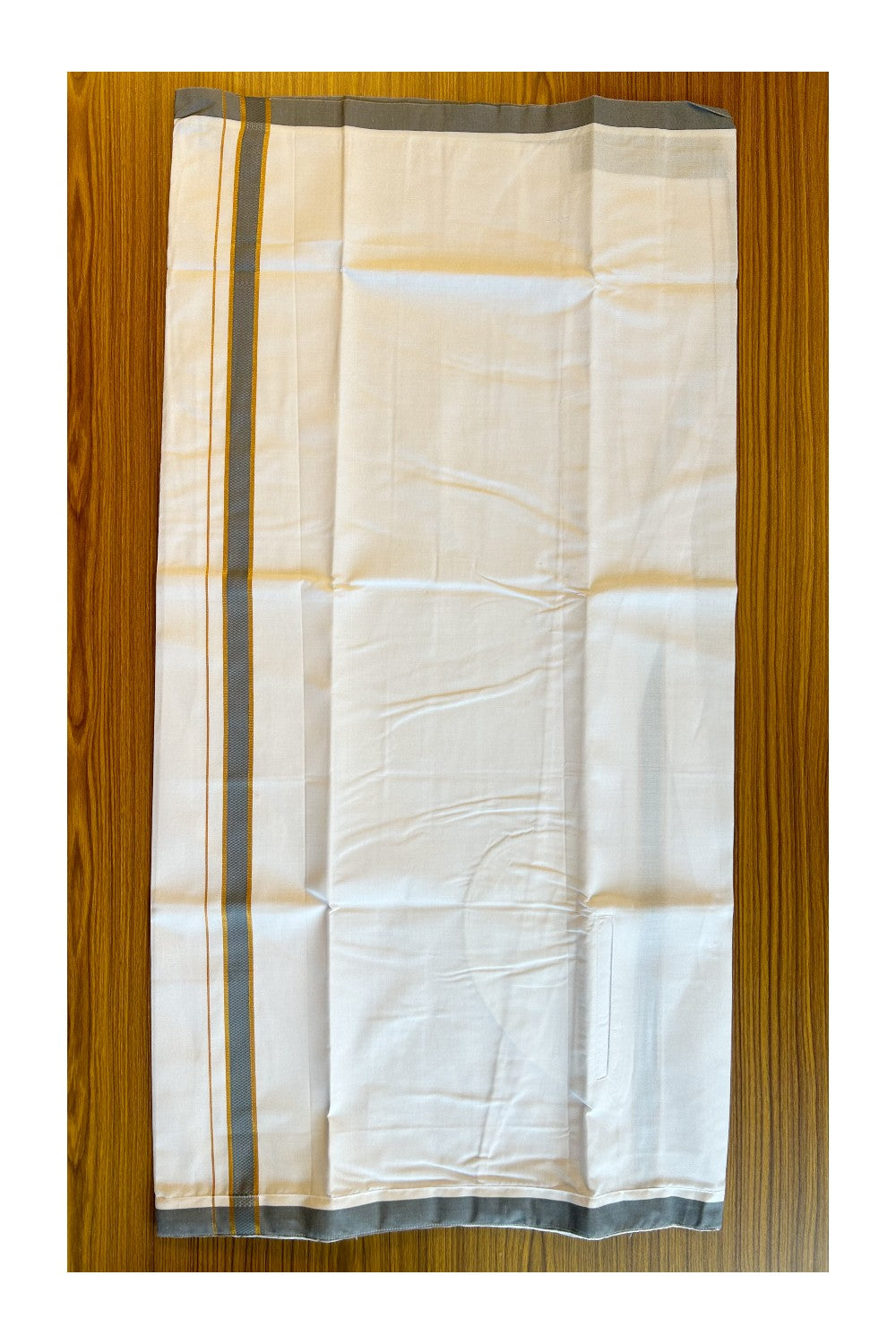 KaithariKada Balaramapuram Cotton Single Pure White Mundu/Dhoti - 1.75inch Ash Grey & Kasav kara (2 metre / 4 muzham) - 30KK485SRI