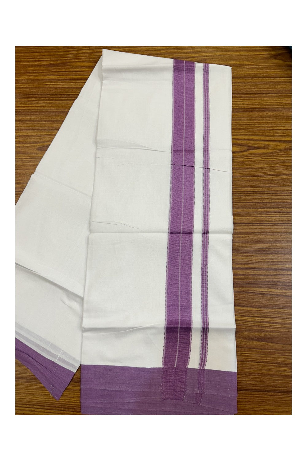 21% DISCOUNT! KaithariKada Balaramapuram 100% Cotton Double PURE white Mundu/Dhoti-100x80 - 1.75 Inch Magenta Design Kara - 30KK5143PMC
