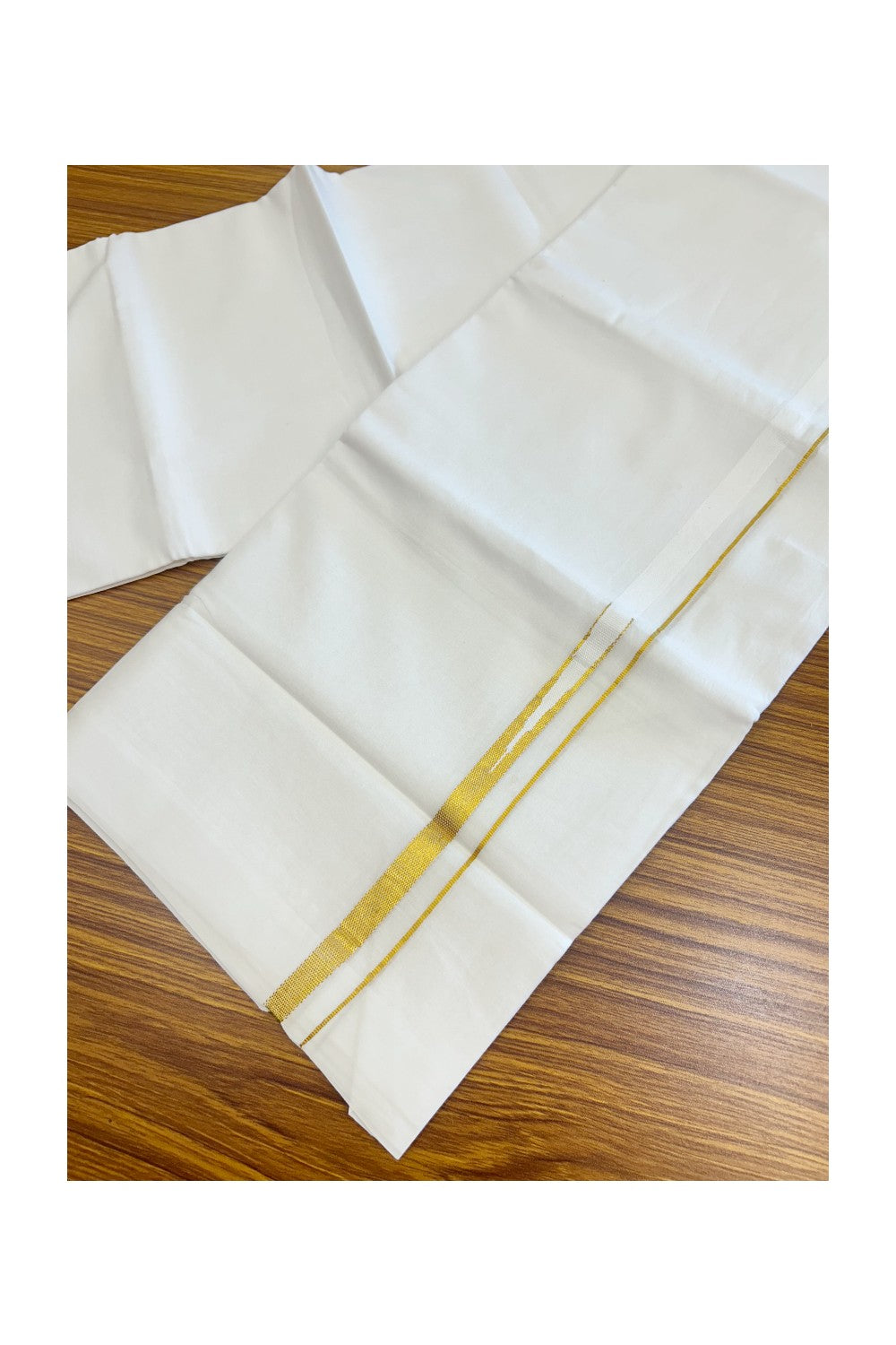 20% DISCOUNT! Kaitharikada Balaramapuram 100% Cotton PURE WHITE Double Mundu/Dothi - 100x80 - 0.2 cm Gold Kasav Chutty Kara - 30KK5182VAS