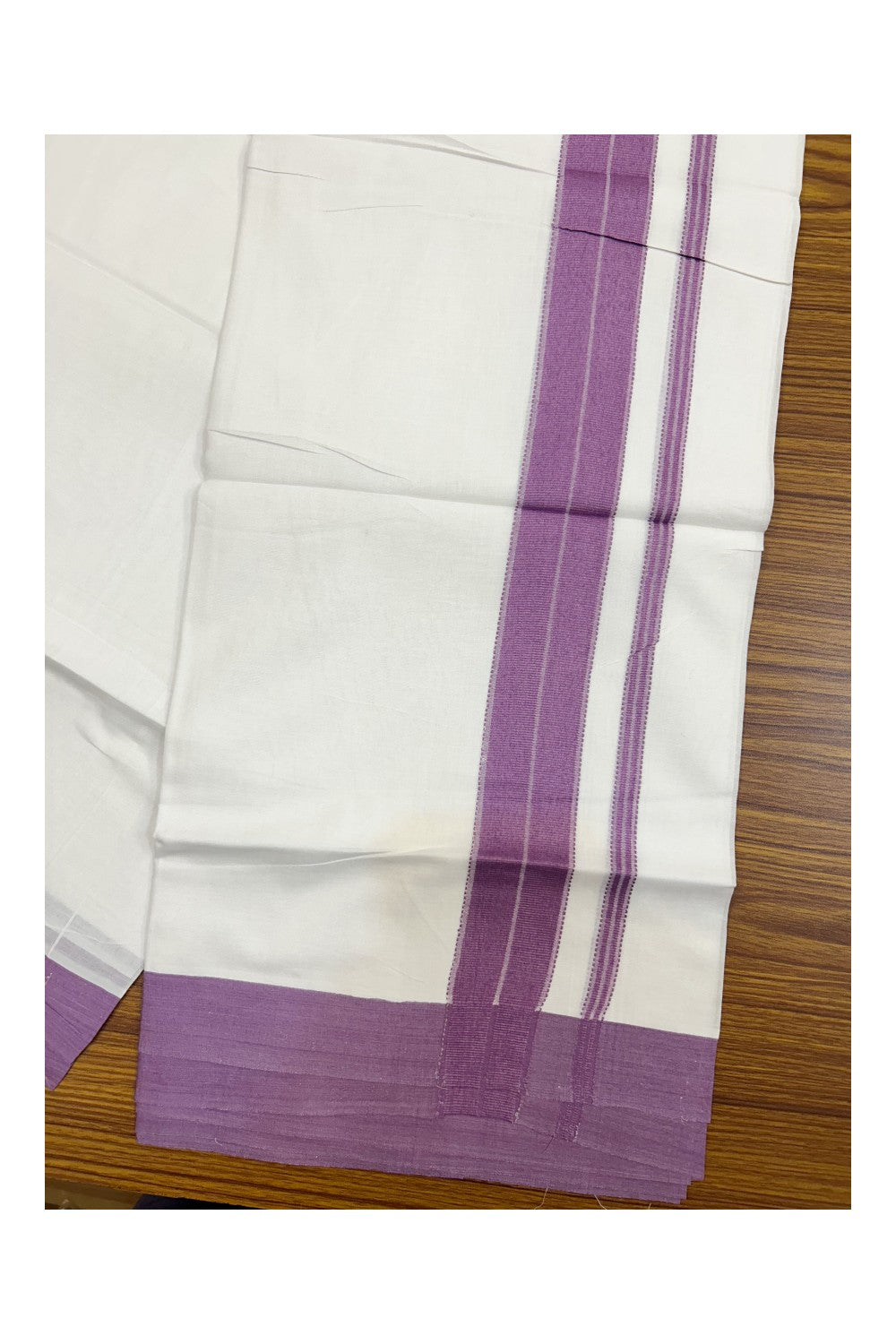 21% DISCOUNT! KaithariKada Balaramapuram 100% Cotton Double PURE white Mundu/Dhoti-100x80 - 1.75 Inch Magenta Design Kara - 30KK5143PMC