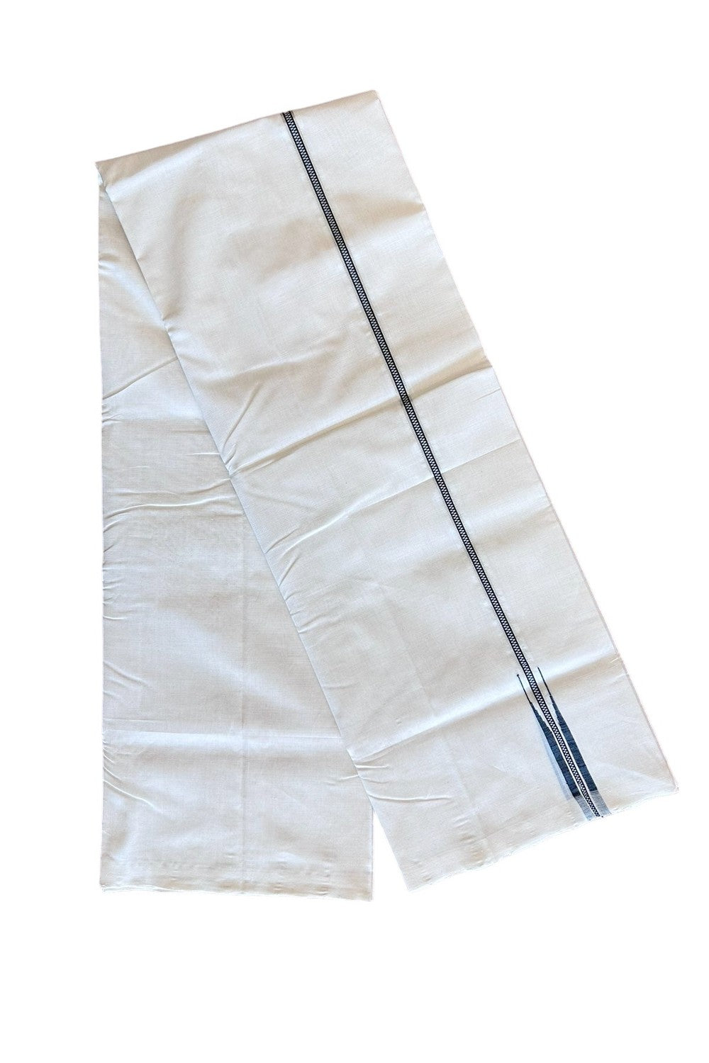 25% Discount!! KaithariKada Handloom Unakkupaav Balaramapuram - 100% Pure Cotton Off White (Unbleached) Double Mund/Dhoti - Silver Kasav Black Muthukkuri Chutty Puliyilakkara 3.70m (8 Muzham) -31KK56RAM