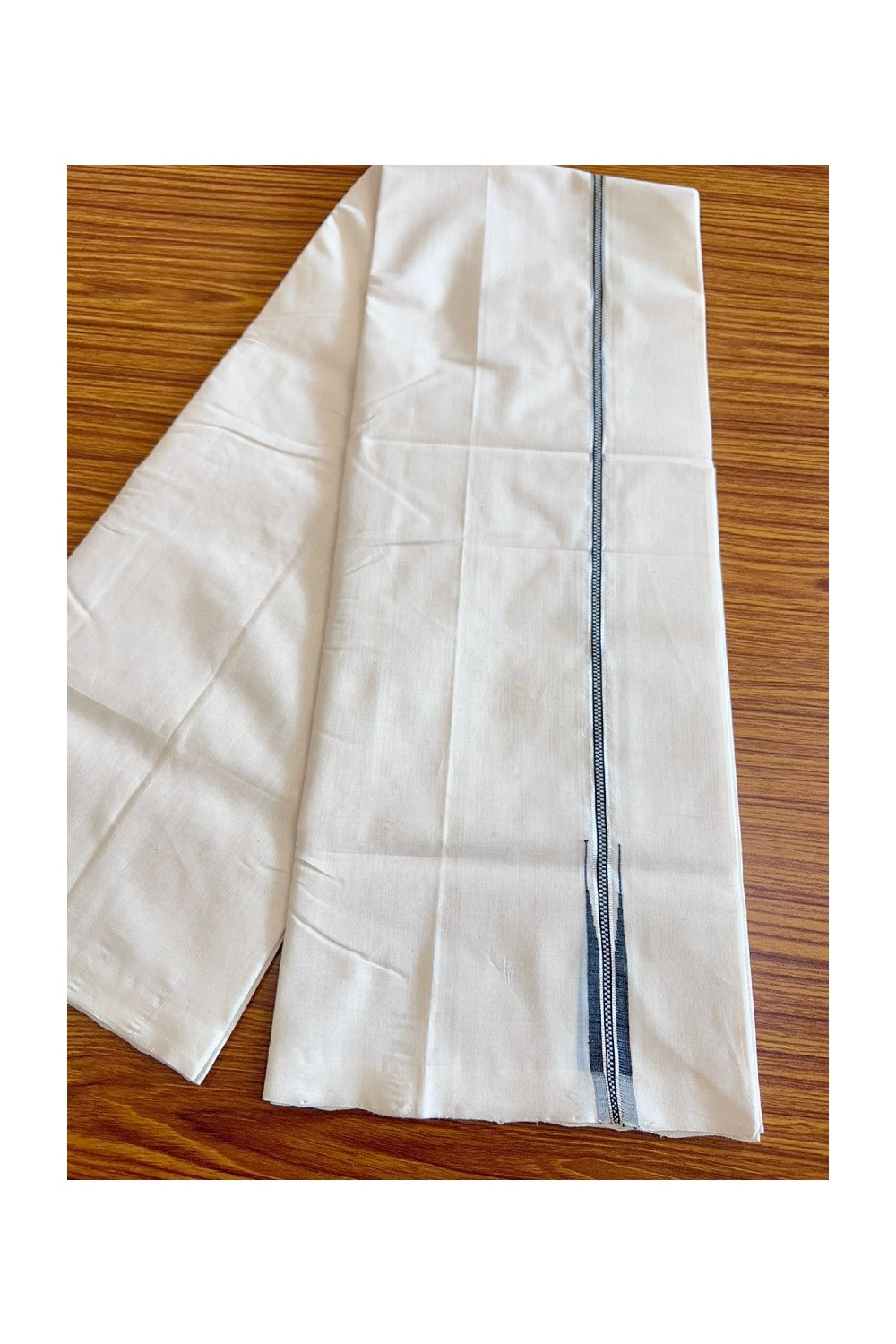 25% Discount!! KaithariKada Handloom Unakkupaav Balaramapuram - 100% Pure Cotton Off White (Unbleached) Double Mund/Dhoti - Silver Kasav Black Muthukkuri Chutty Puliyilakkara 3.70m (8 Muzham) -31KK56RAM
