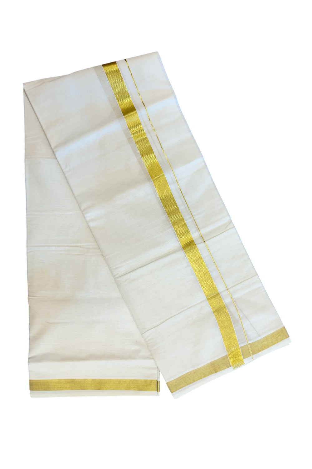 20% Discount !! KaithariKada Balaramapuram 100% Cotton Double Off white - (Unbleached) Mundu/Dhoti - 80x72 - 1 inch Kasavu Kara - 32KK5212 VIN