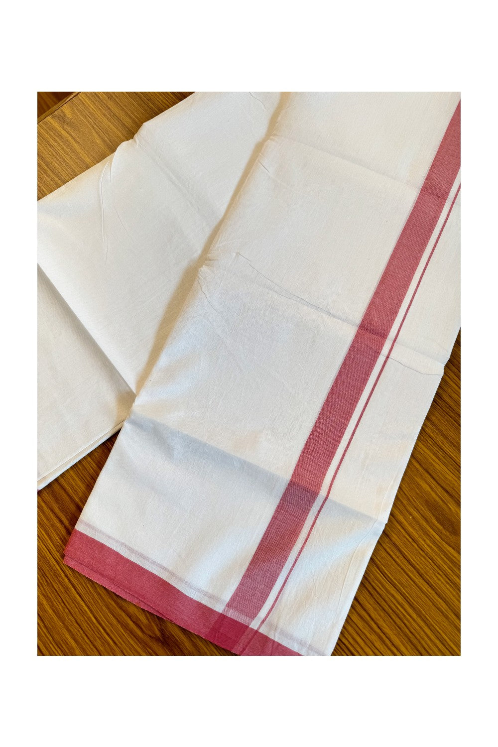 25% Discount! KaithariKada Balaramapuram Handloom 100% Millpaav Cotton Double Mundu/Dhoti Pure white - 100x100 Pale red Mulloth Border - 32KK404RAM