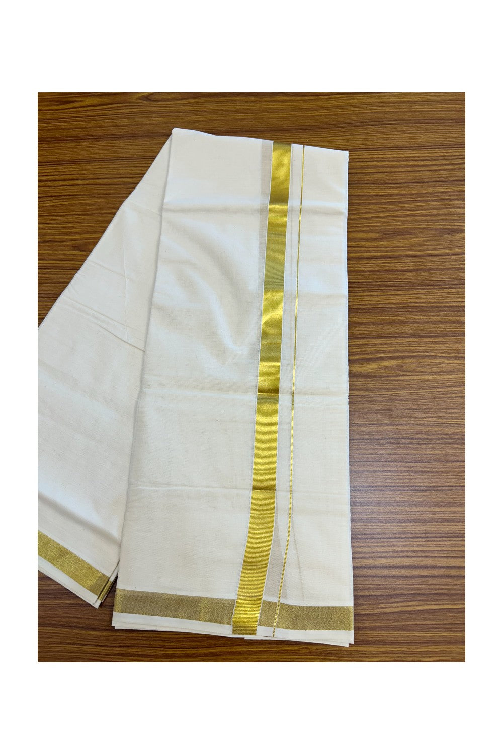 20% Discount !! KaithariKada Balaramapuram 100% Cotton Double Off white - (Unbleached) Mundu/Dhoti - 80x72 - 1 inch Kasavu Kara - 32KK5212 VIN