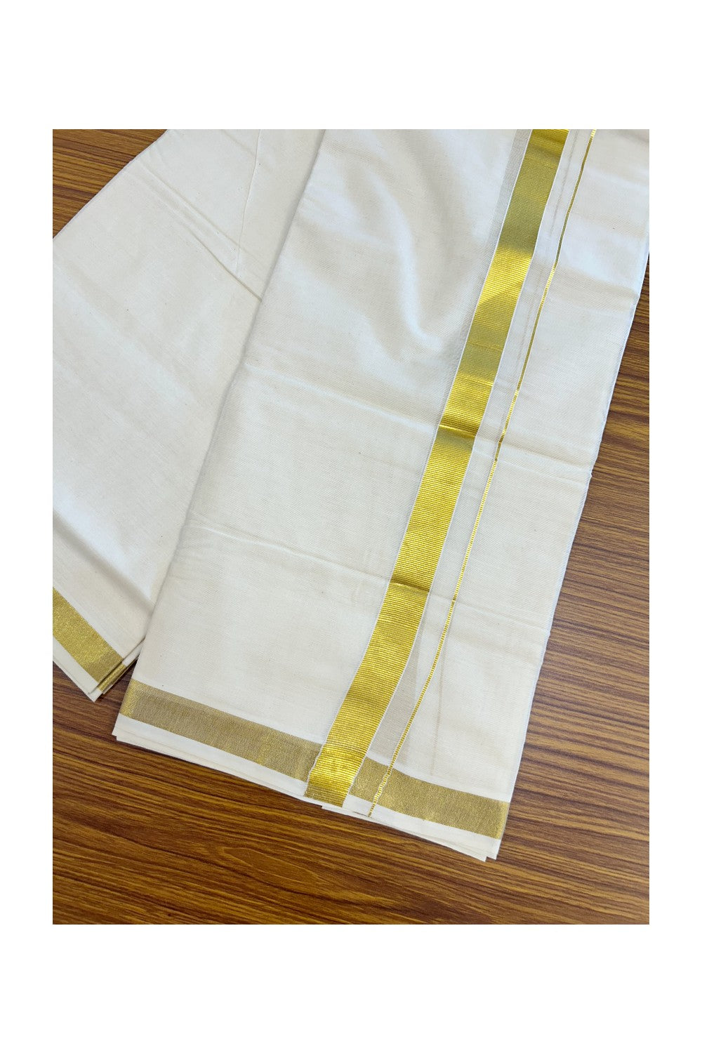 20% Discount !! KaithariKada Balaramapuram 100% Cotton Double Off white - (Unbleached) Mundu/Dhoti - 80x72 - 1 inch Kasavu Kara - 32KK5212 VIN