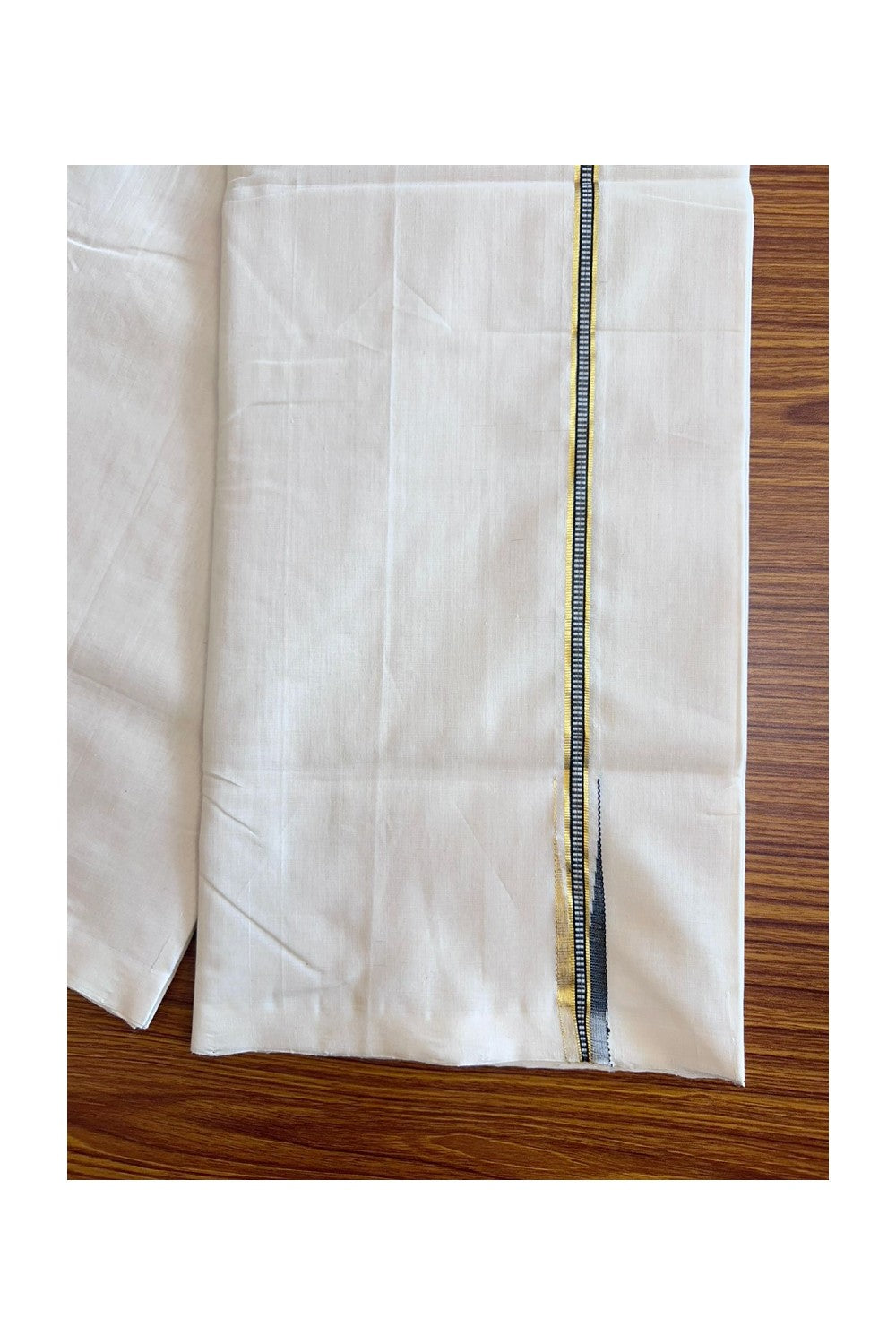 25% Discount!! KaithariKada Handloom Unakkupaav Balaramapuram - 100% Pure Cotton Off White (Unbleached) Double Mund/Dhoti - Kasav Black Muthukkuri Chutty Puliyilakkara 3.70m (8 Muzham) - 32KK56RAM
